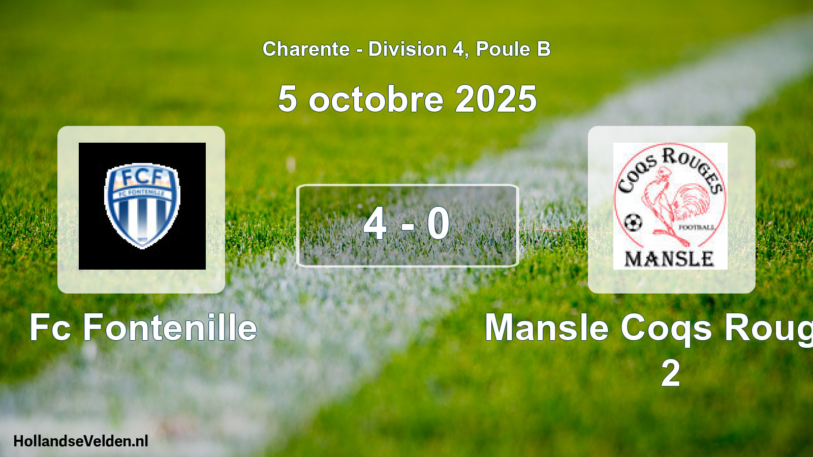 Gespeelde wedstrijd: Fc Fontenille - Mansle Coqs Rouges 2 4 - 0 (5 octobre 2025)