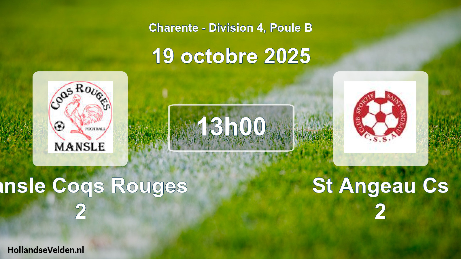 Geplande wedstrijd: Mansle Coqs Rouges 2 - St Angeau Cs 2 (19 octobre 2025)