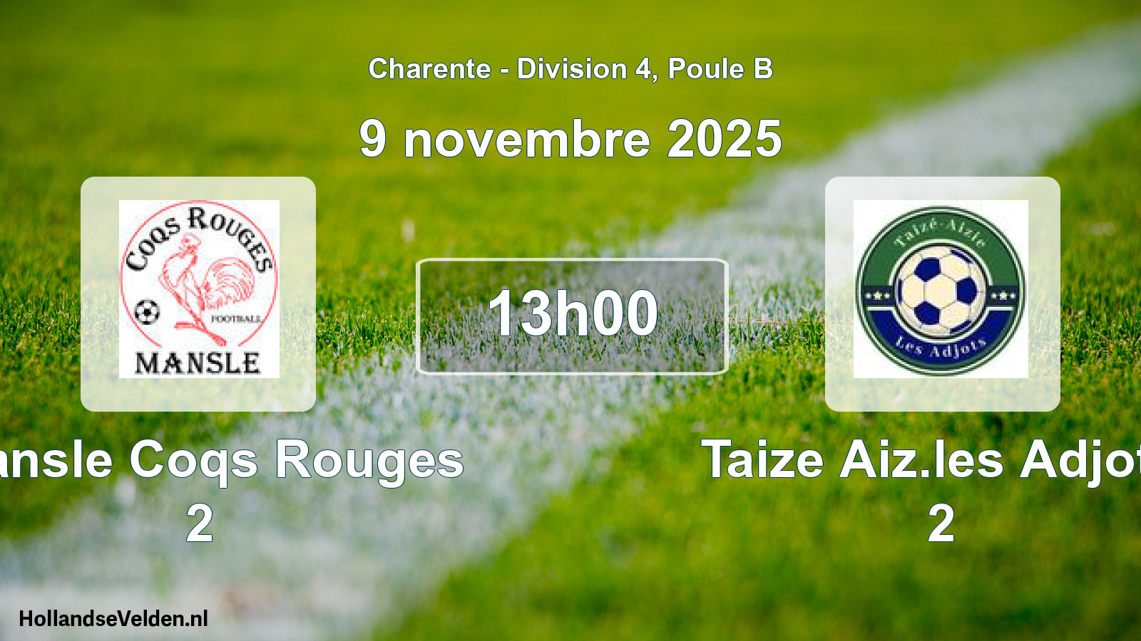 Geplande wedstrijd: Mansle Coqs Rouges 2 - Taize Aiz.les Adjots 2 (9 novembre 2025)