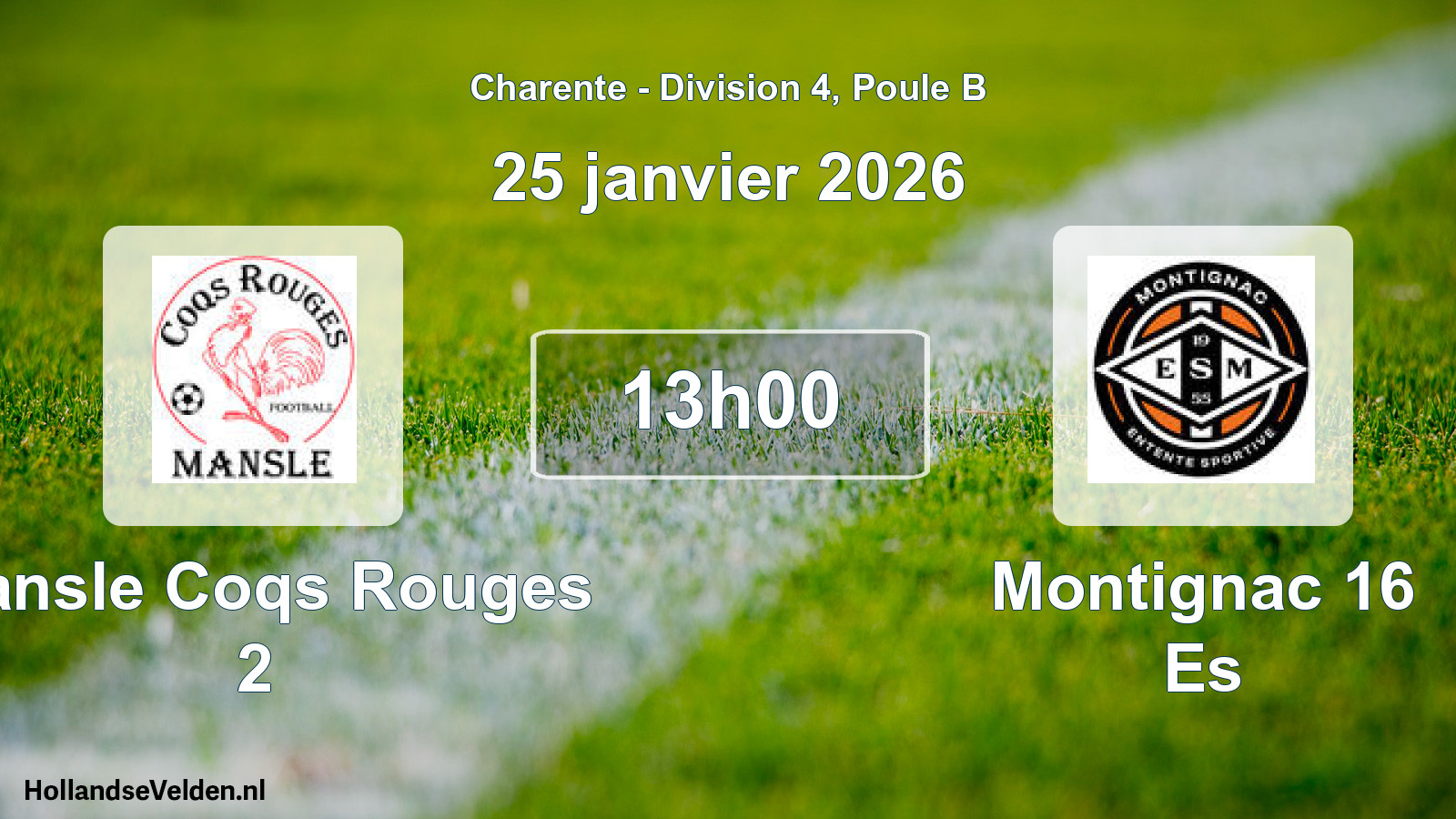 Geplande wedstrijd: Mansle Coqs Rouges 2 - Montignac 16 Es (25 janvier 2026)