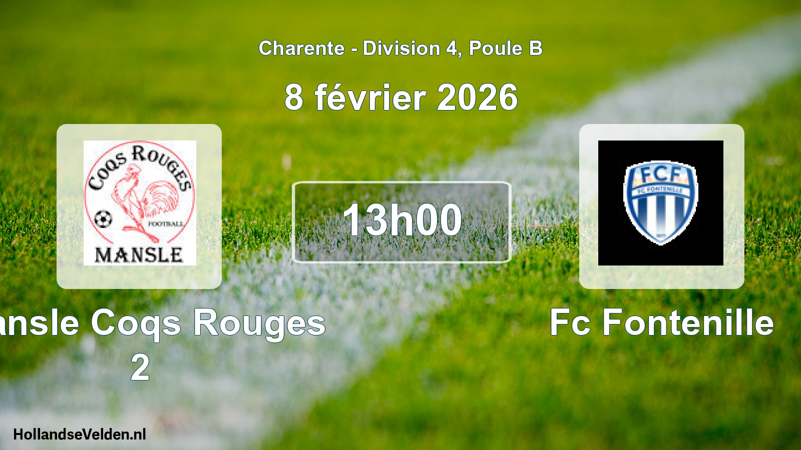 Geplande wedstrijd: Mansle Coqs Rouges 2 - Fc Fontenille (8 février 2026)
