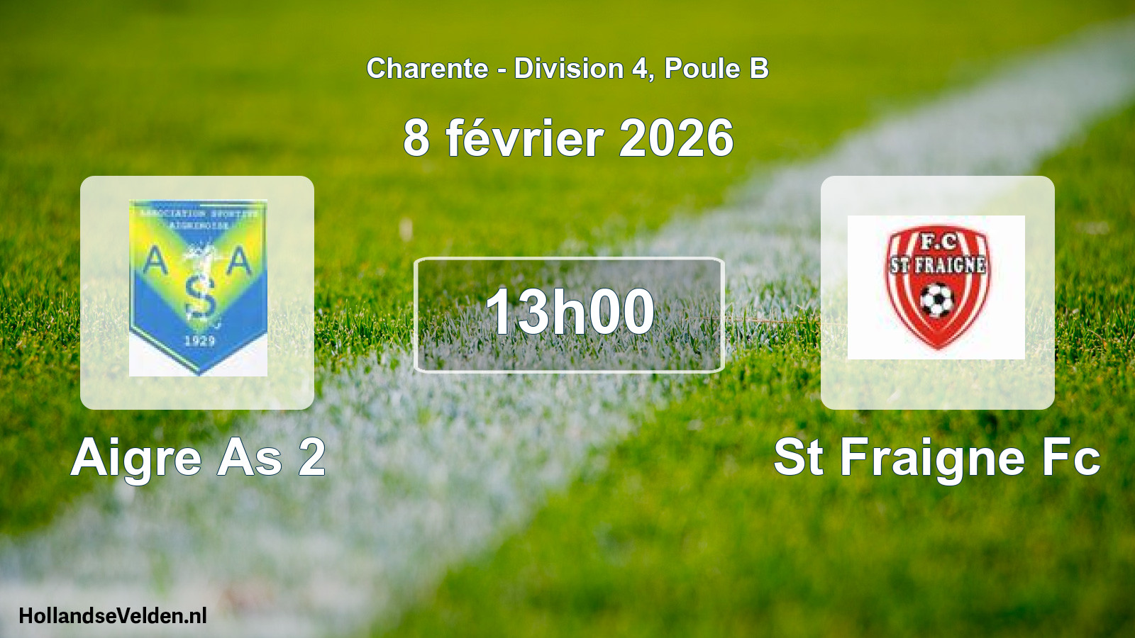 Geplande wedstrijd: Aigre As 2 - St Fraigne Fc (8 février 2026)