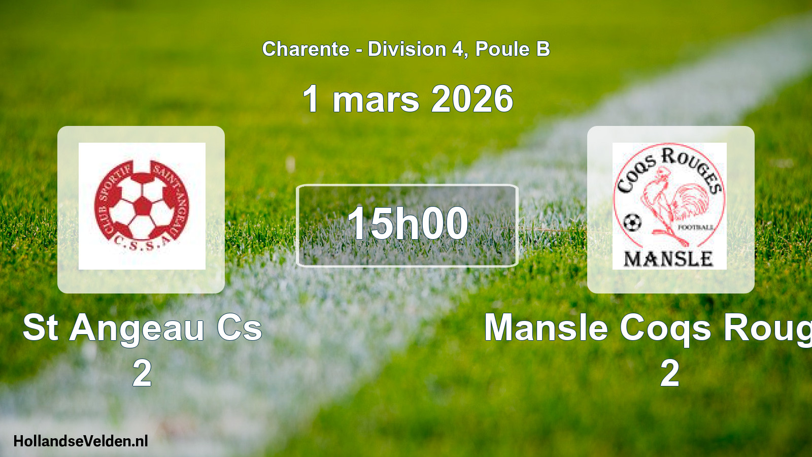 Geplande wedstrijd: St Angeau Cs 2 - Mansle Coqs Rouges 2 (1 mars 2026)