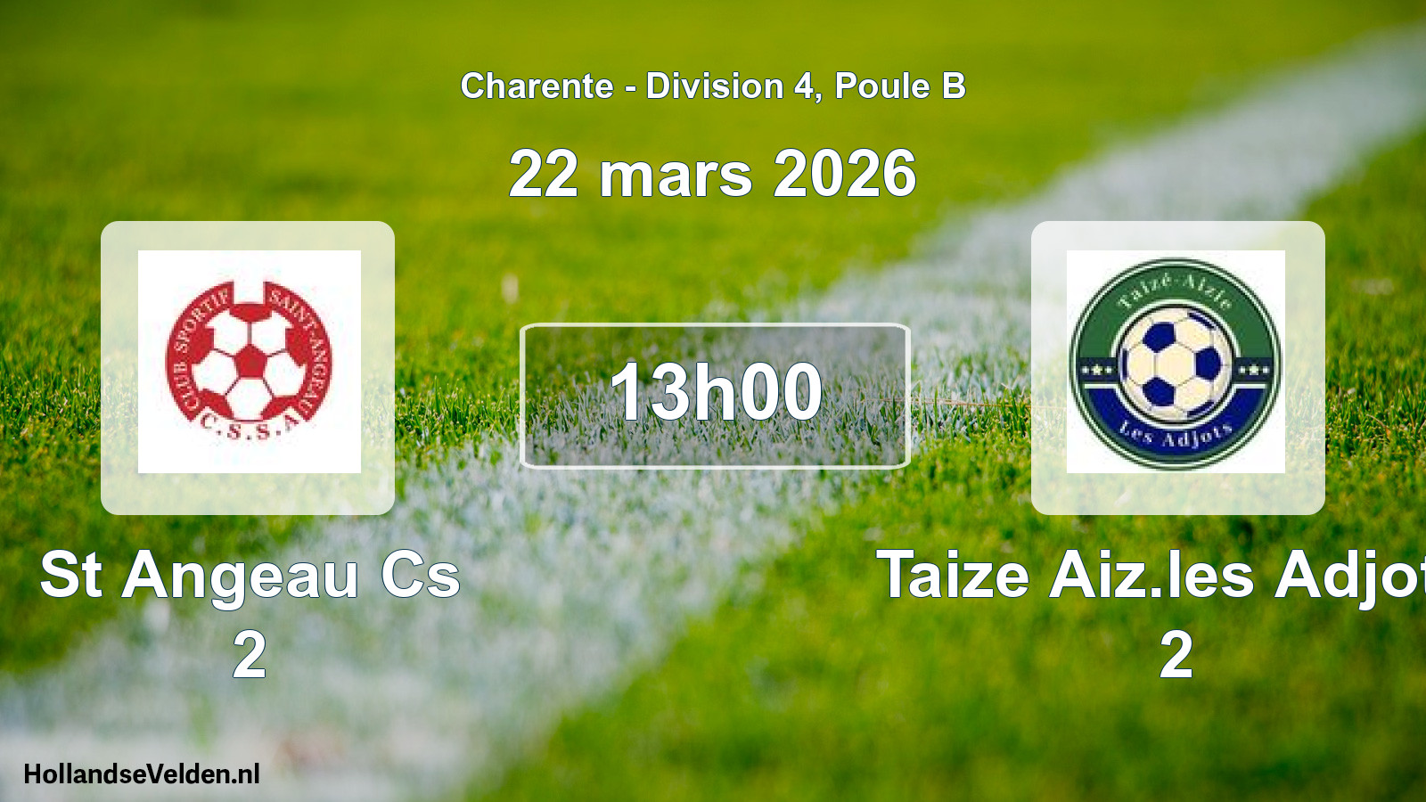 Geplande wedstrijd: St Angeau Cs 2 - Taize Aiz.les Adjots 2 (22 mars 2026)