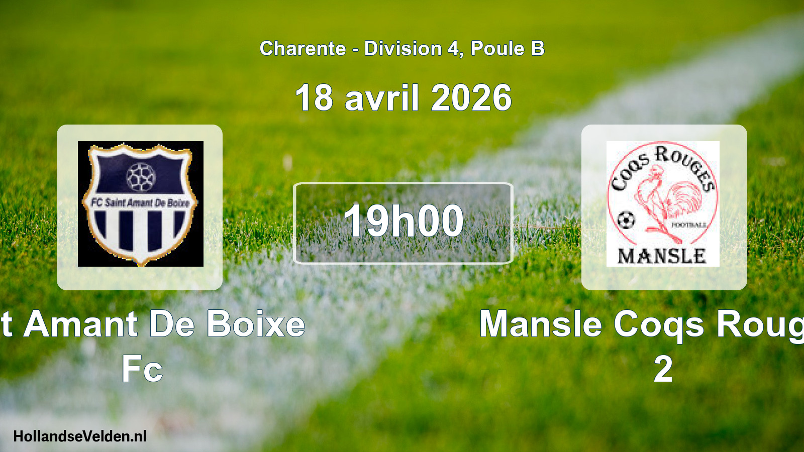 Geplande wedstrijd: St Amant De Boixe Fc - Mansle Coqs Rouges 2 (18 avril 2026)