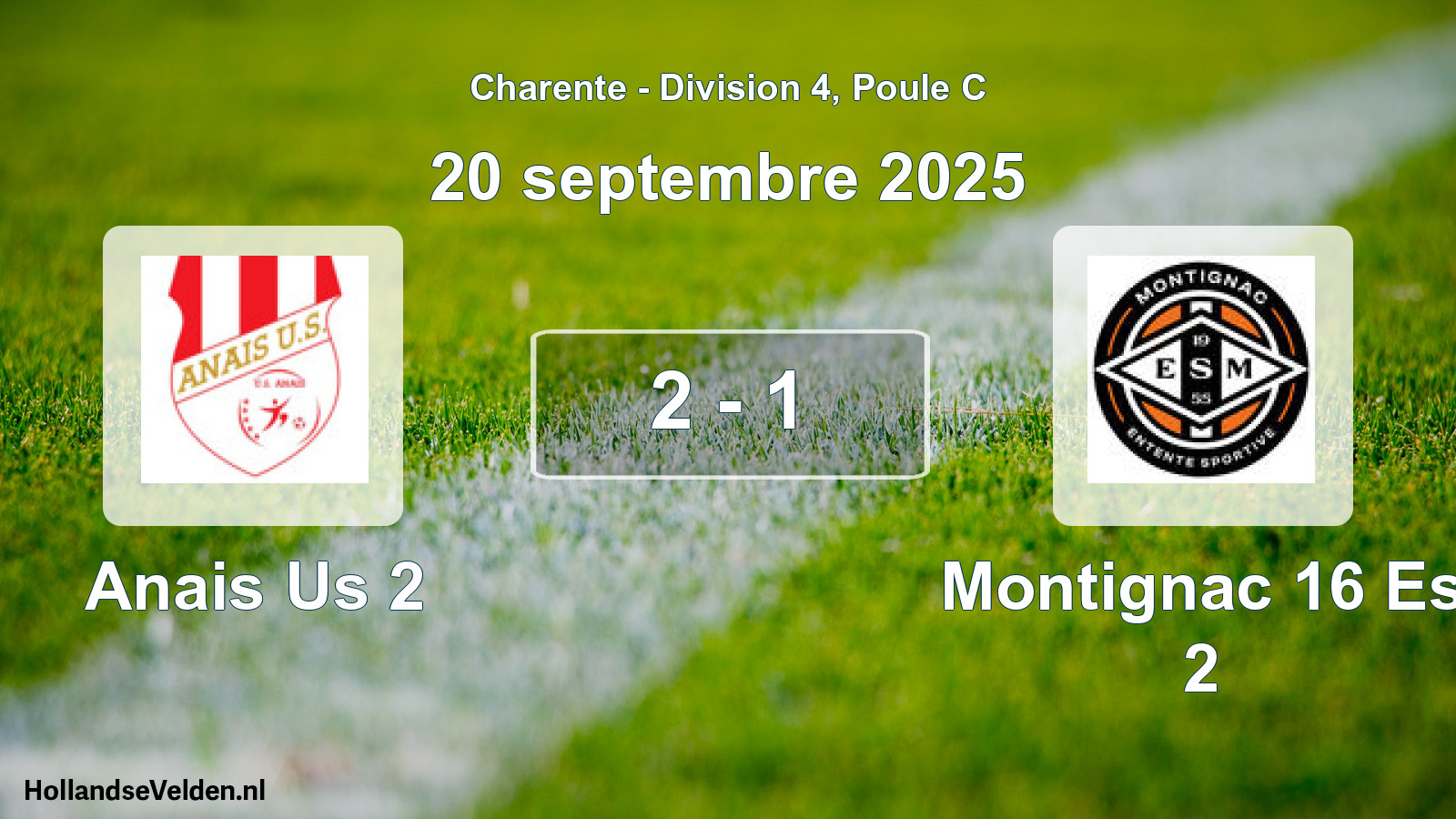 Gespeelde wedstrijd: Anais Us 2 - Montignac 16 Es 2 2 - 1 (20 septembre 2025)