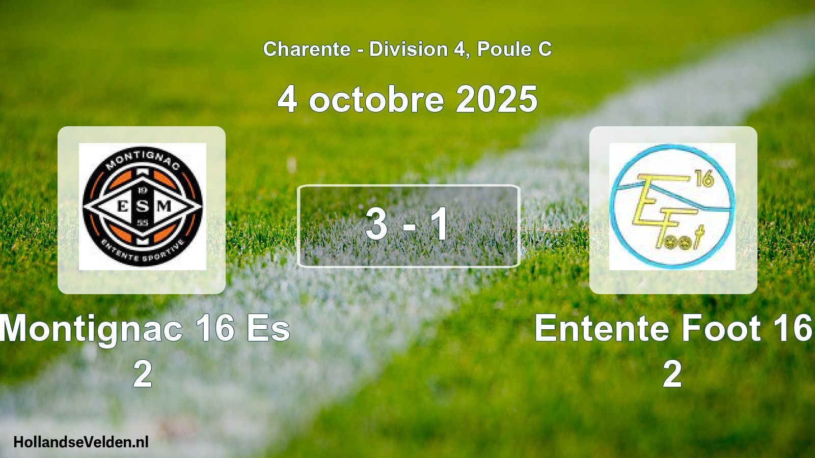 Gespeelde wedstrijd: Montignac 16 Es 2 - Entente Foot 16 2 3 - 1 (4 octobre 2025)