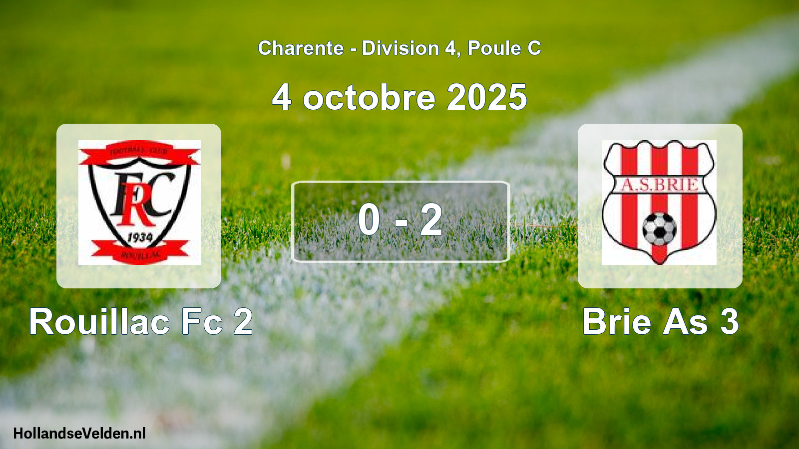 Gespeelde wedstrijd: Rouillac Fc 2 - Brie As 3 0 - 2 (4 octobre 2025)
