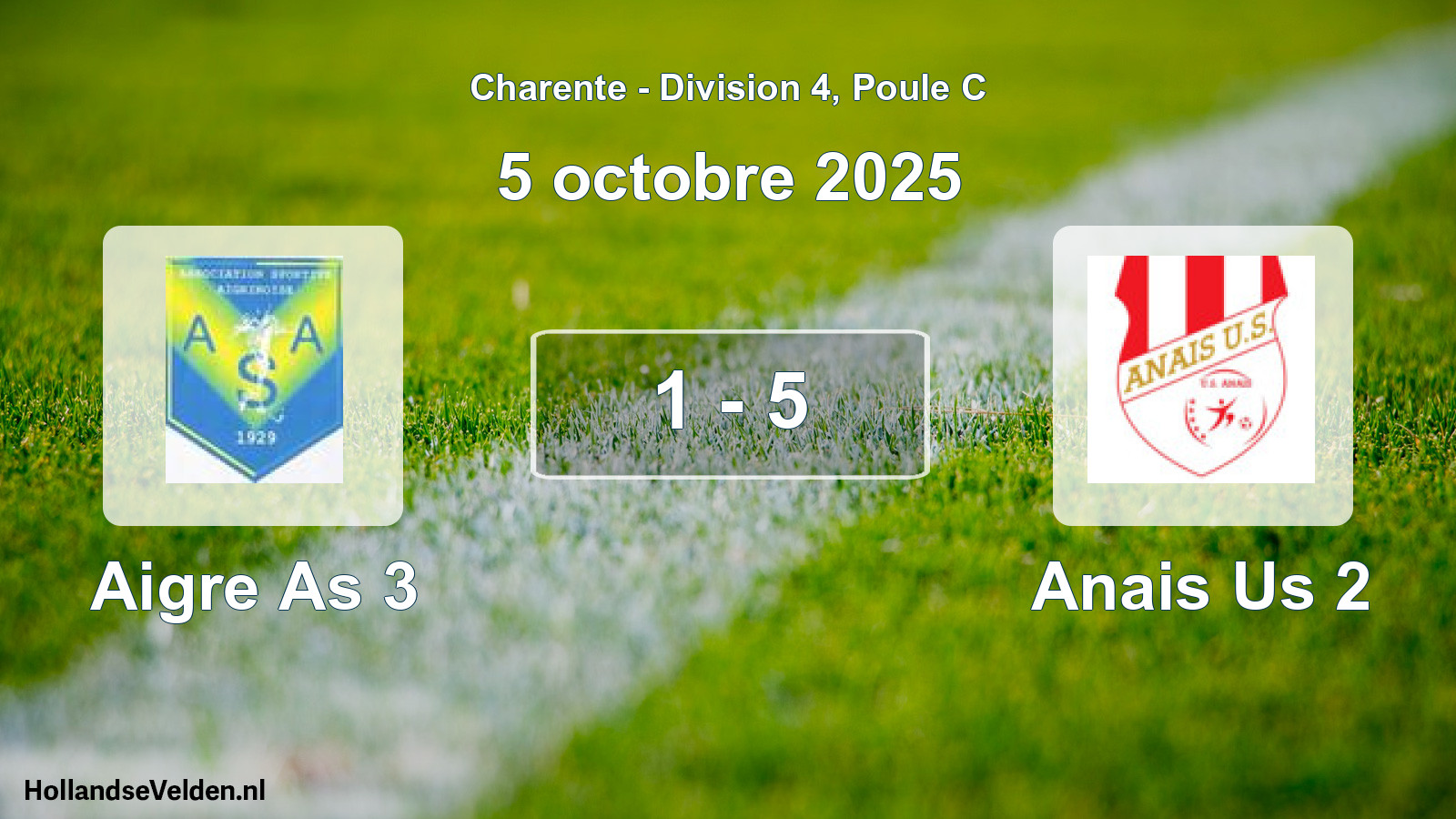 Gespeelde wedstrijd: Aigre As 3 - Anais Us 2 1 - 5 (5 octobre 2025)