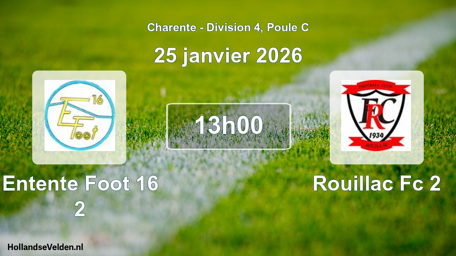 Geplande wedstrijd: Entente Foot 16 2 - Rouillac Fc 2 (25 janvier 2026)