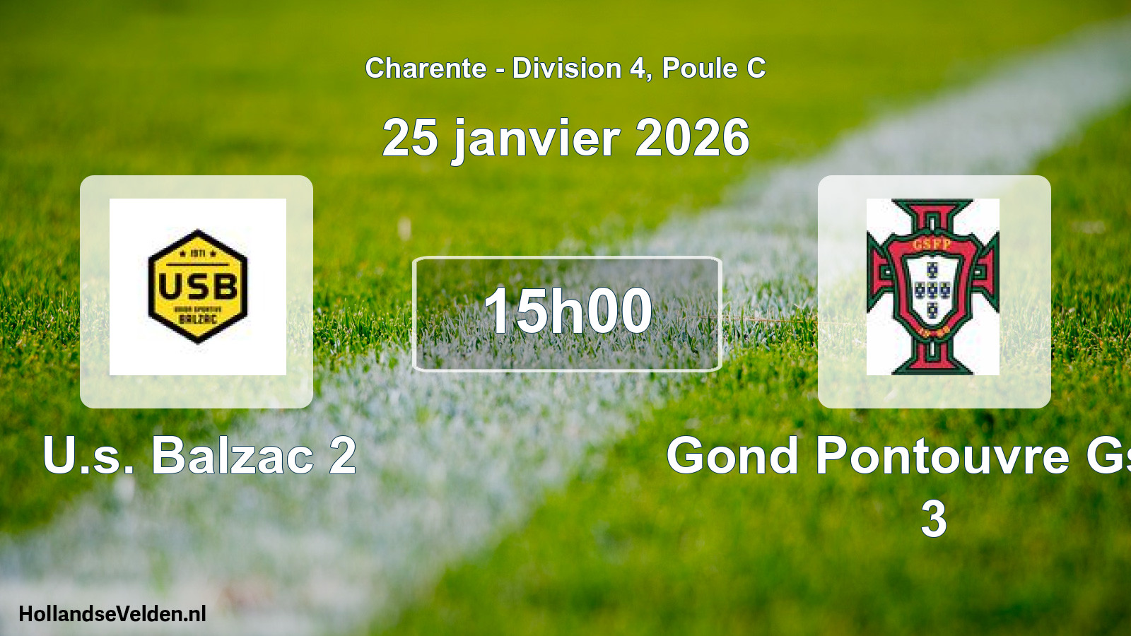 Geplande wedstrijd: U.s. Balzac 2 - Gond Pontouvre Gsfp 3 (25 janvier 2026)