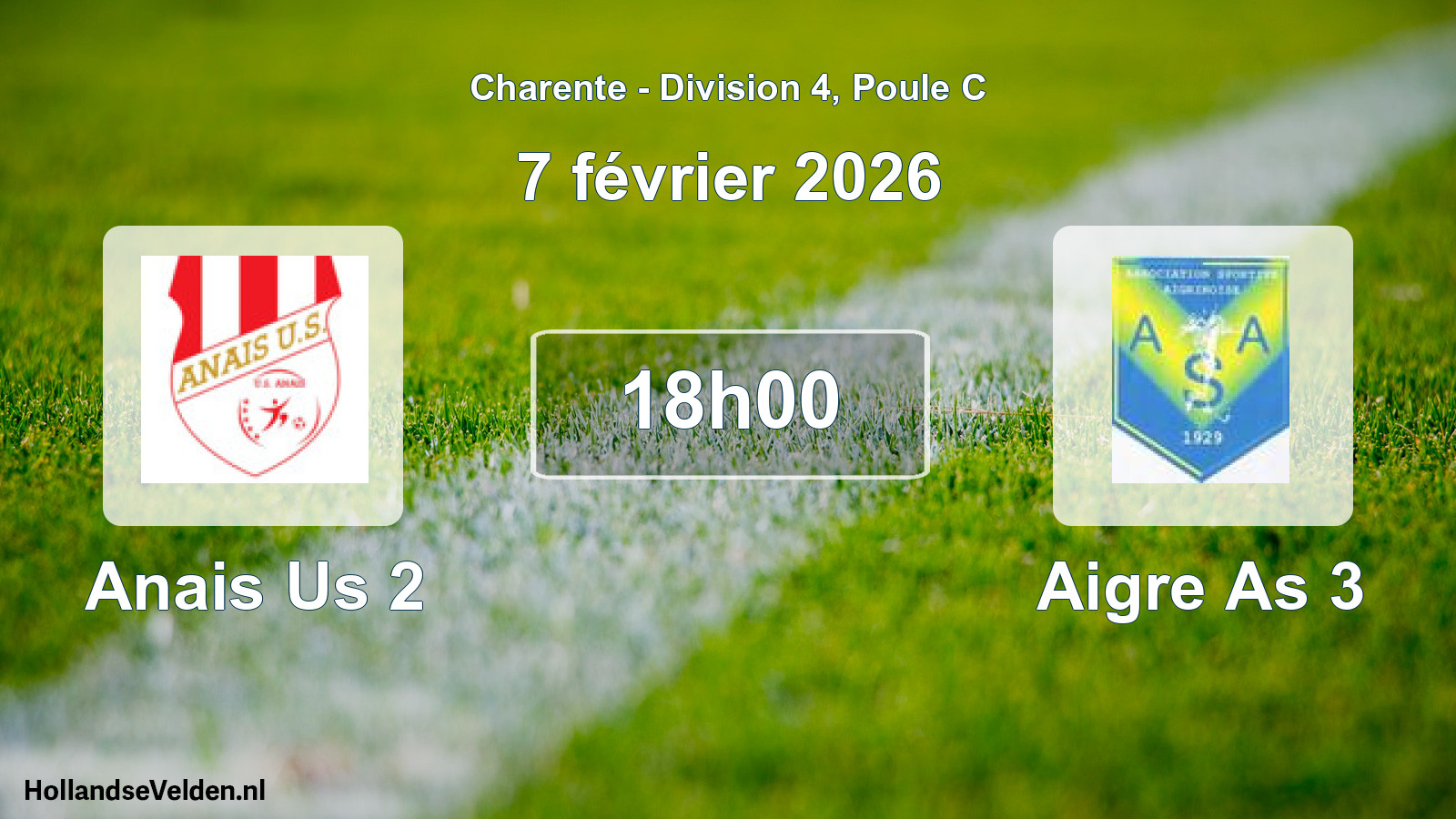 Geplande wedstrijd: Anais Us 2 - Aigre As 3 (7 février 2026)