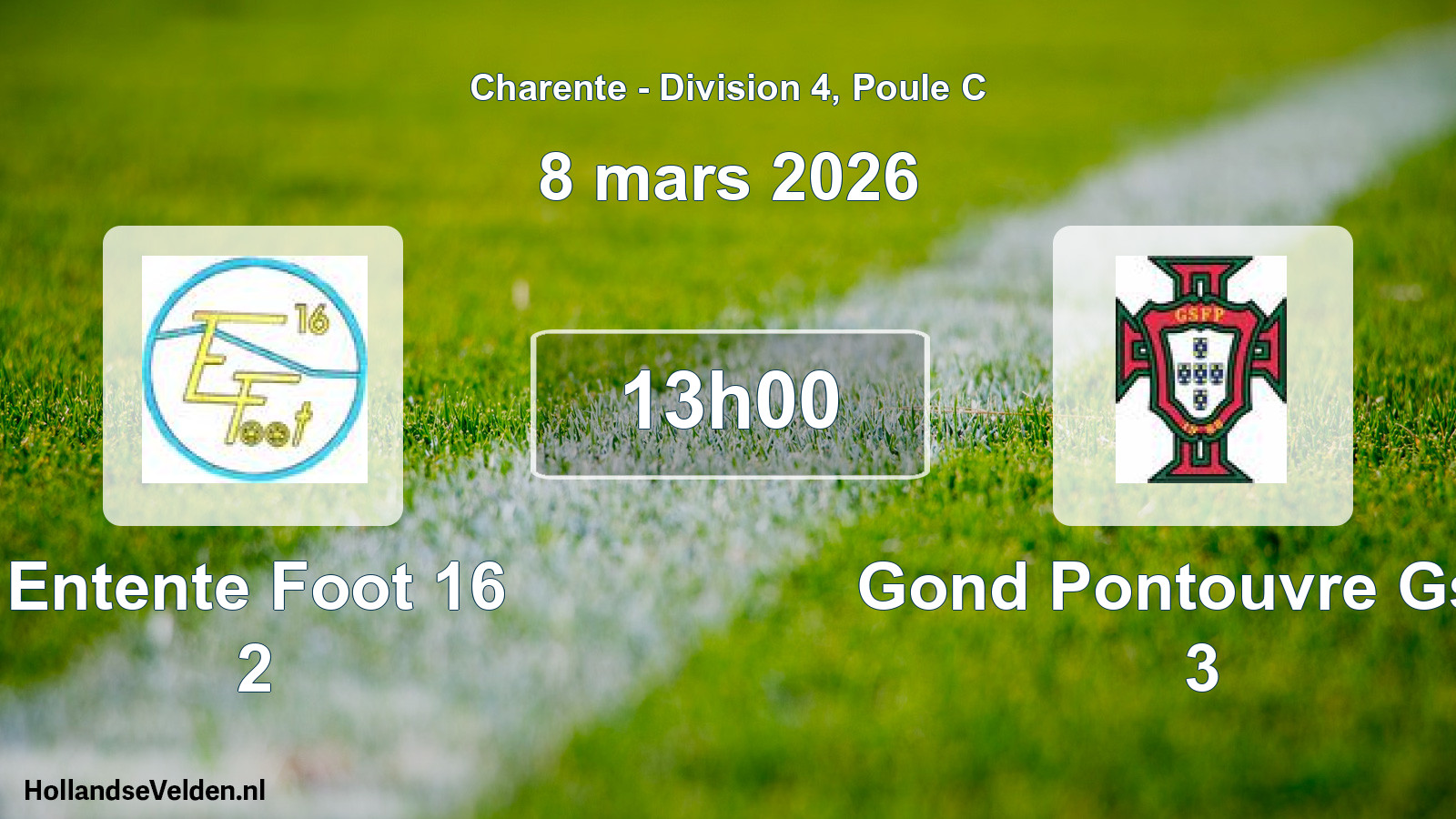 Geplande wedstrijd: Entente Foot 16 2 - Gond Pontouvre Gsfp 3 (8 mars 2026)