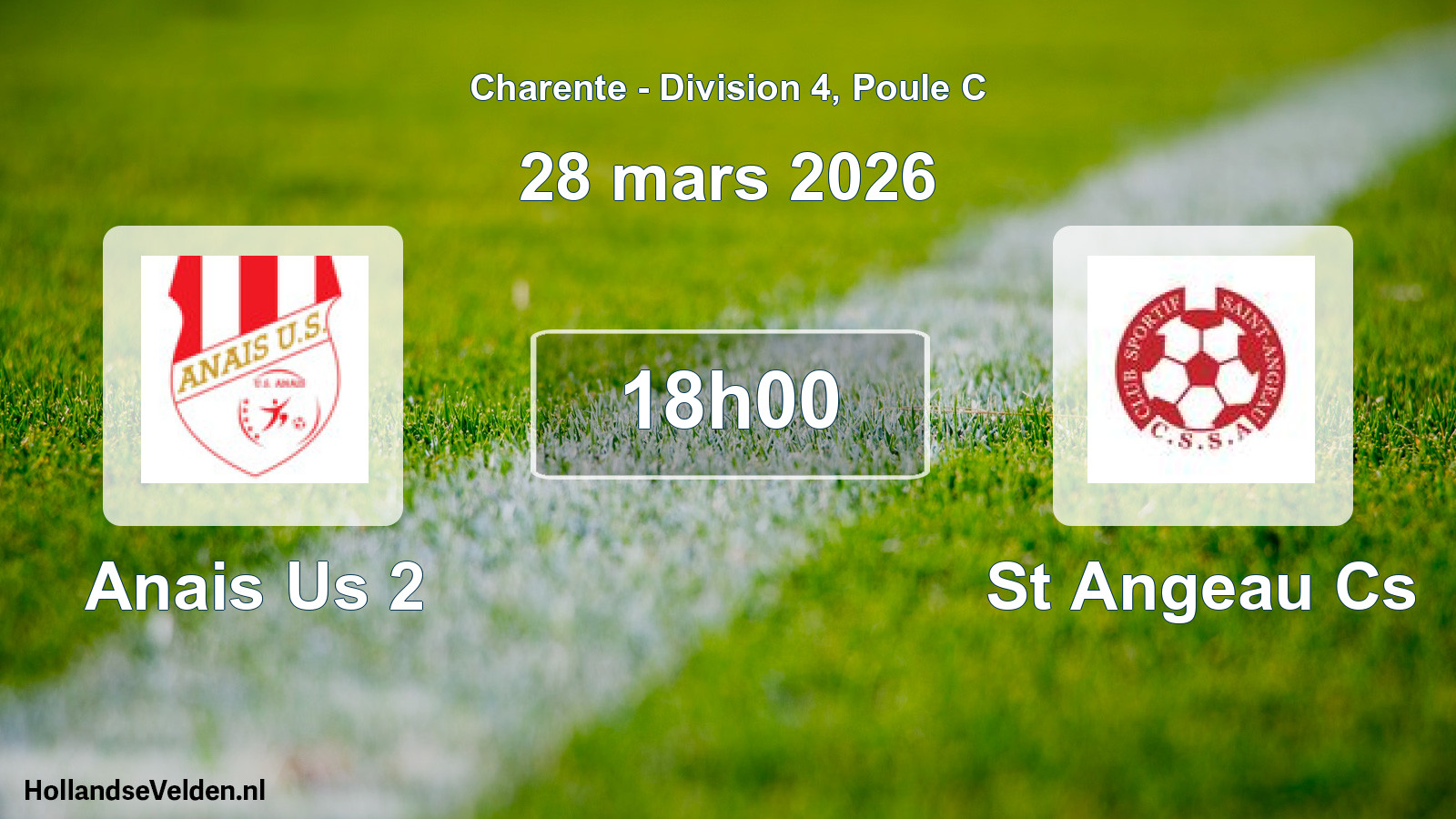 Geplande wedstrijd: Anais Us 2 - St Angeau Cs (28 mars 2026)