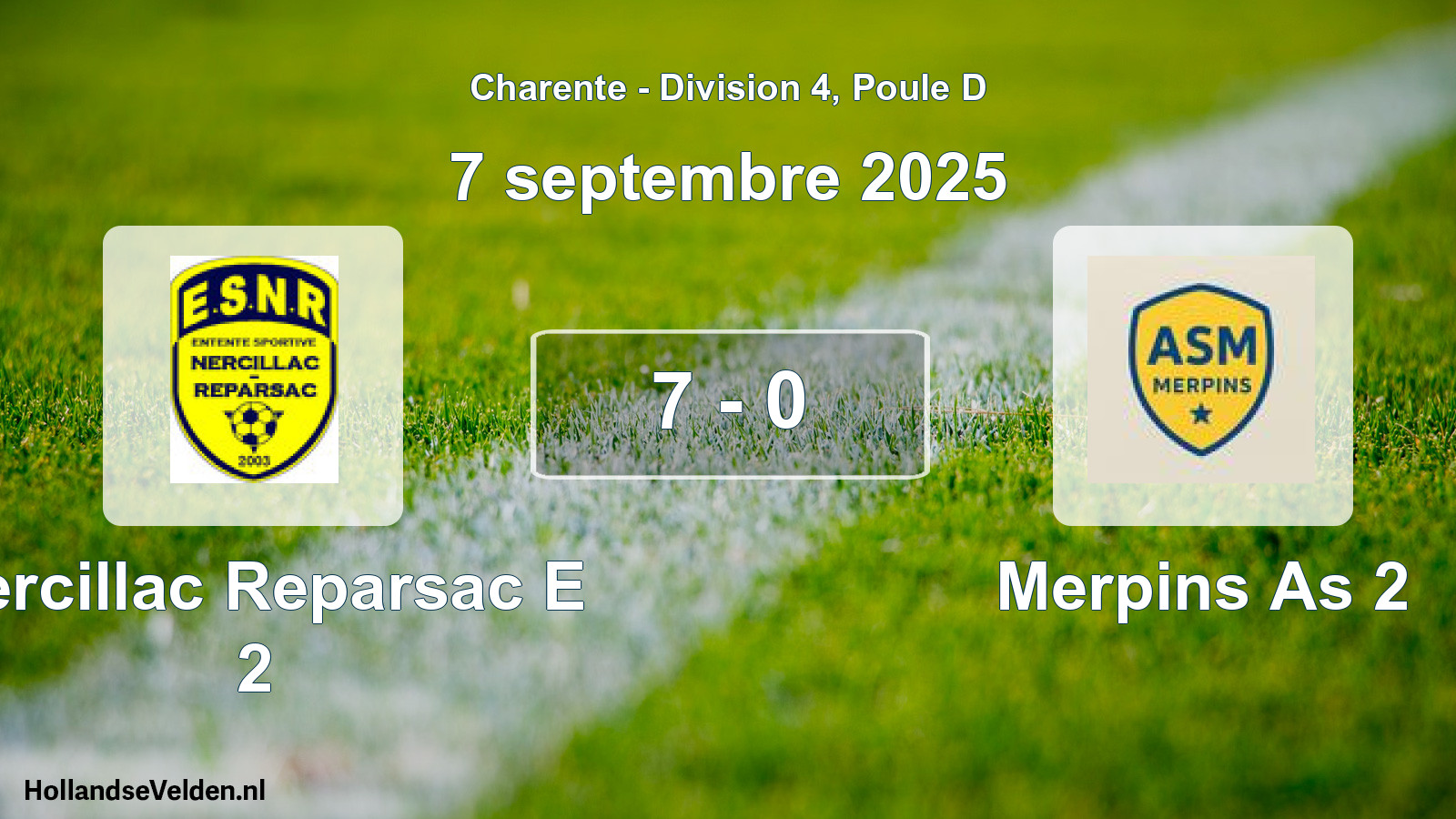 Gespeelde wedstrijd: Nercillac Reparsac E 2 - Merpins As 2 7 - 0 (7 septembre 2025)