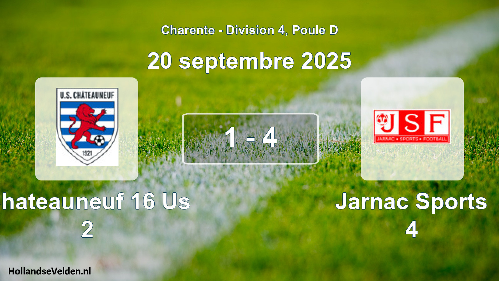 Gespeelde wedstrijd: Chateauneuf 16 Us 2 - Jarnac Sports 4 1 - 4 (20 septembre 2025)