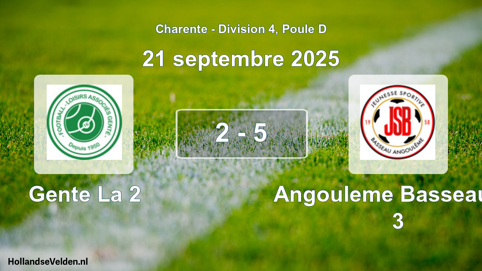 Gespeelde wedstrijd: Gente La 2 - Angouleme Basseau Js 3 2 - 5 (21 septembre 2025)