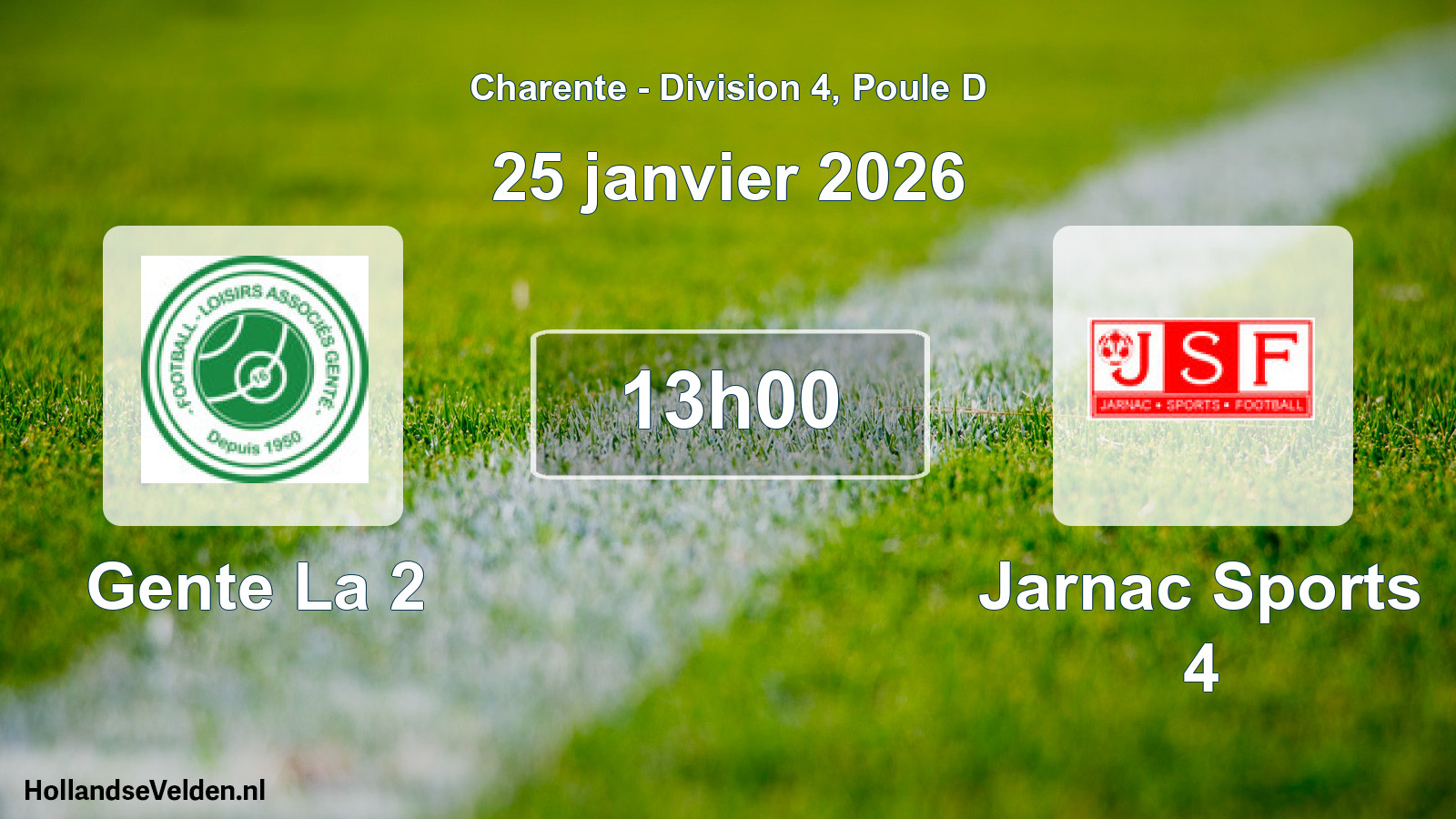 Geplande wedstrijd: Gente La 2 - Jarnac Sports 4 (25 janvier 2026)