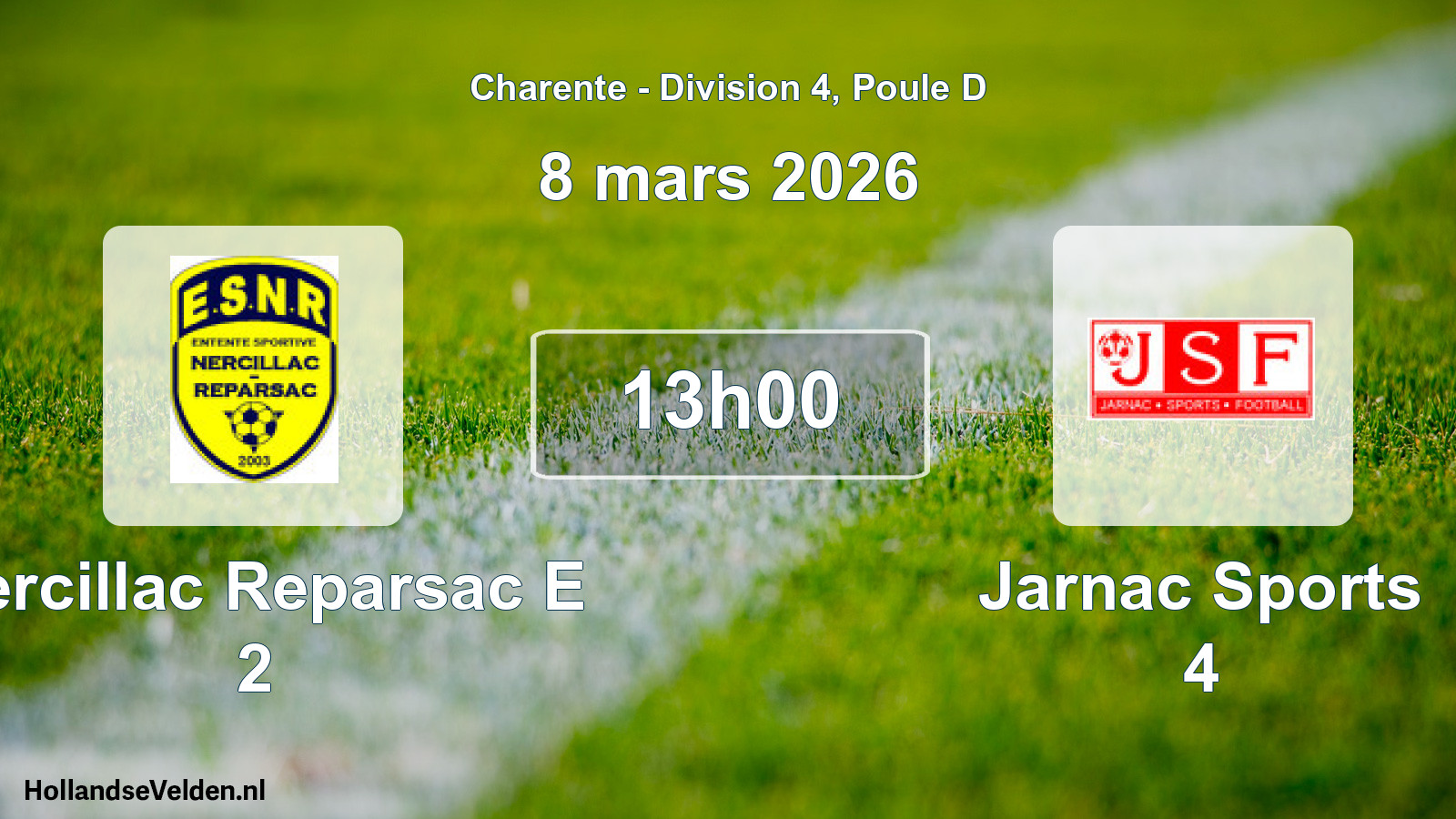 Geplande wedstrijd: Nercillac Reparsac E 2 - Jarnac Sports 4 (8 mars 2026)