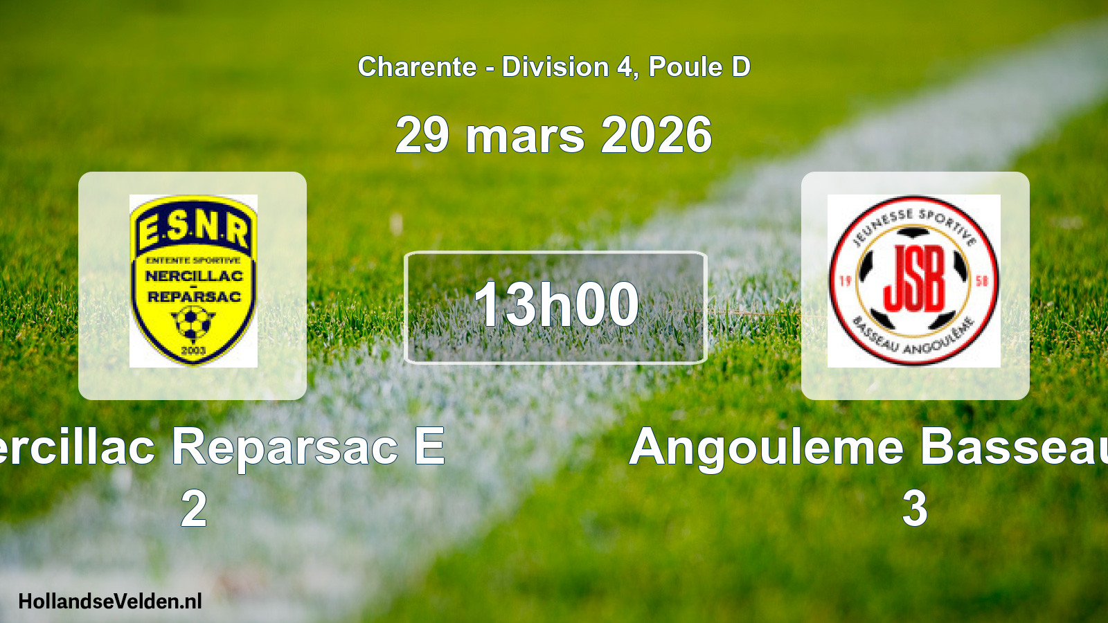 Geplande wedstrijd: Nercillac Reparsac E 2 - Angouleme Basseau Js 3 (29 maart 2026)