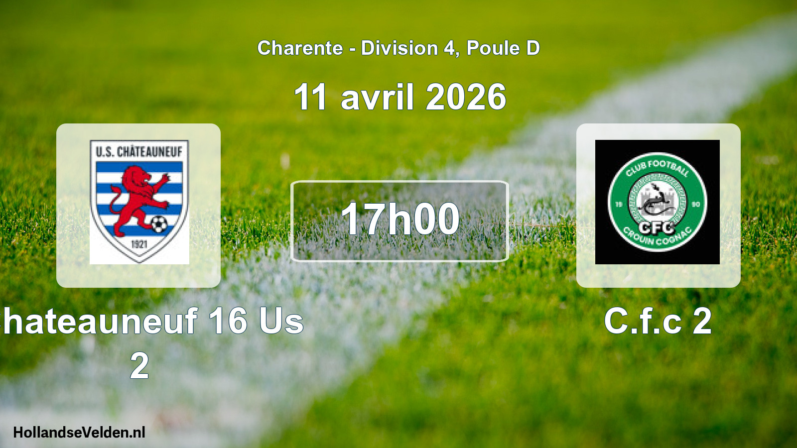 Geplande wedstrijd: Chateauneuf 16 Us 2 - C.f.c 2 (11 avril 2026)