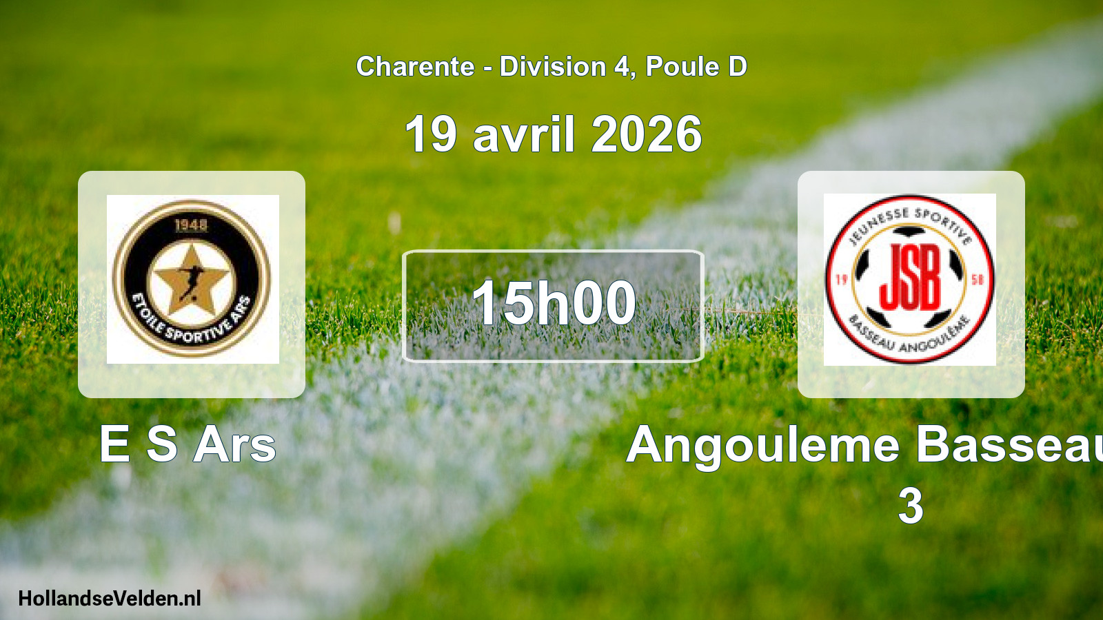 Geplande wedstrijd: E S Ars - Angouleme Basseau Js 3 (19 avril 2026)