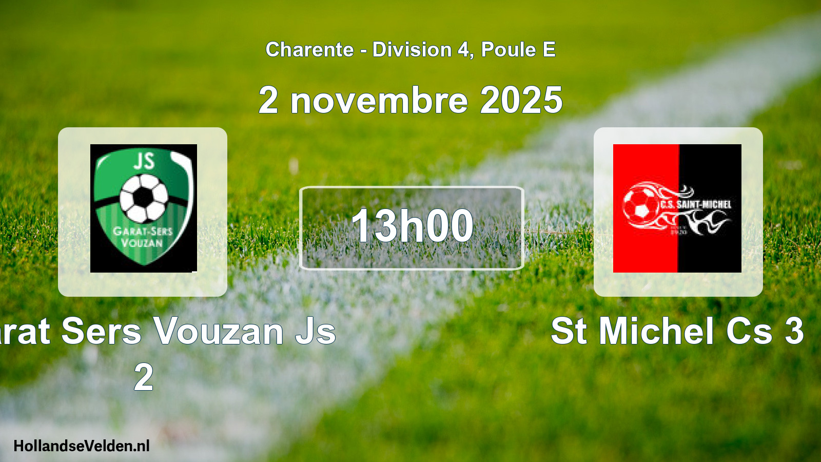 Geplande wedstrijd: Garat Sers Vouzan Js 2 - St Michel Cs 3 (2 novembre 2025)