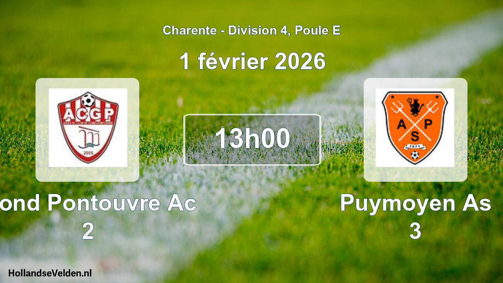 Geplande wedstrijd: Gond Pontouvre Ac 2 - Puymoyen As 3 (1 février 2026)