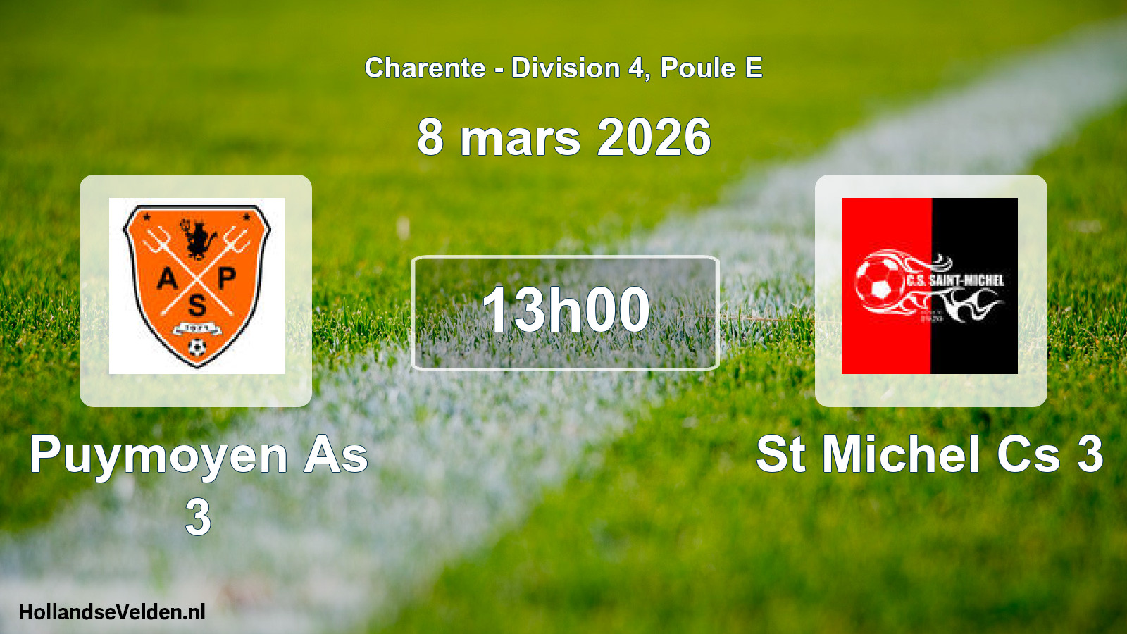 Geplande wedstrijd: Puymoyen As 3 - St Michel Cs 3 (8 mars 2026)