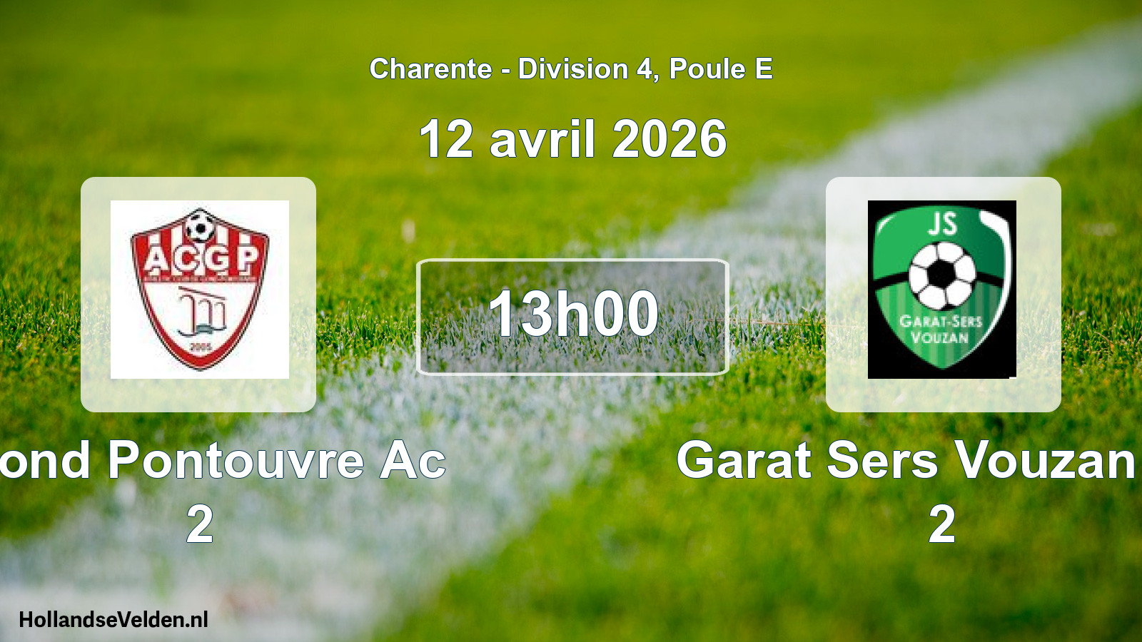 Geplande wedstrijd: Gond Pontouvre Ac 2 - Garat Sers Vouzan Js 2 (12 avril 2026)
