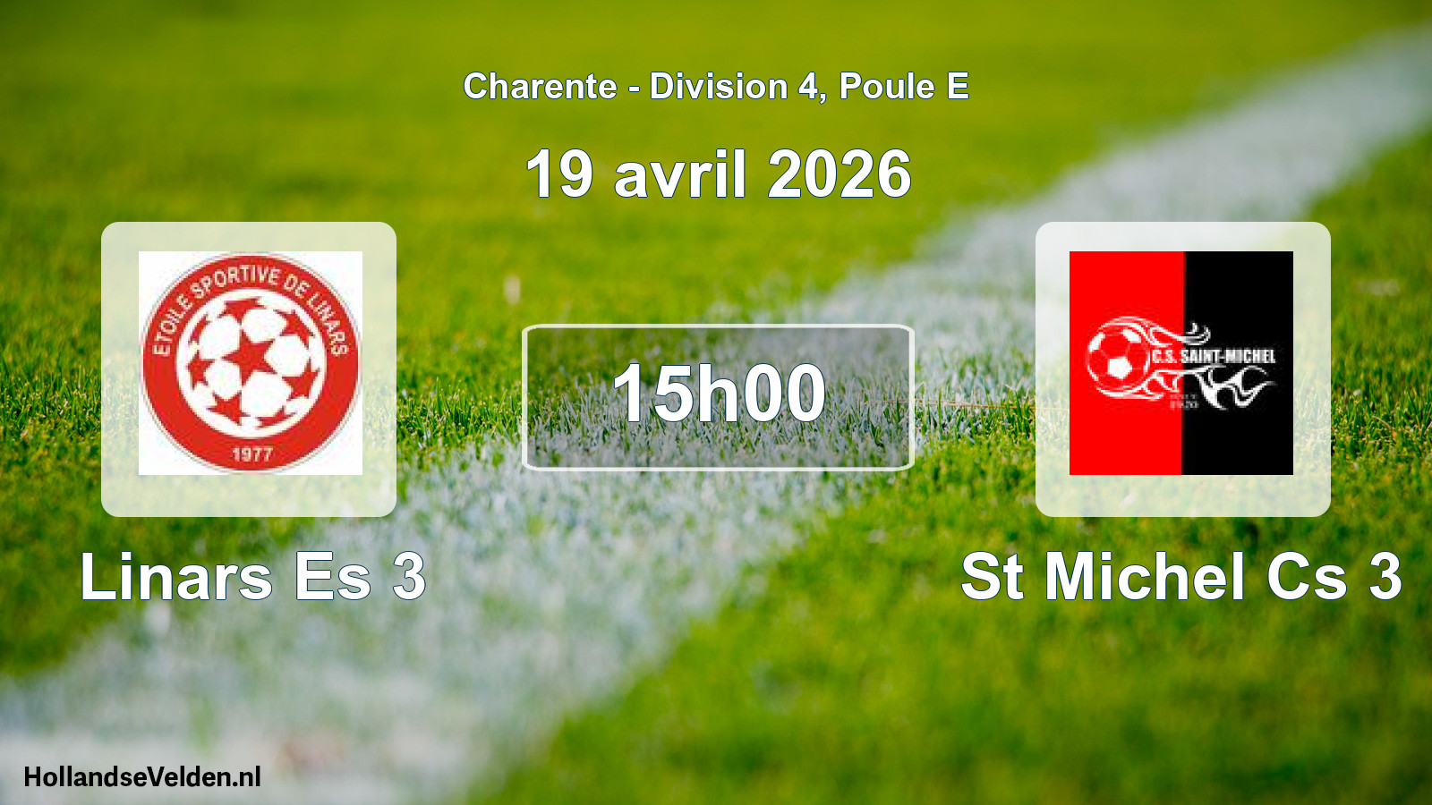 Geplande wedstrijd: Linars Es 3 - St Michel Cs 3 (19 avril 2026)