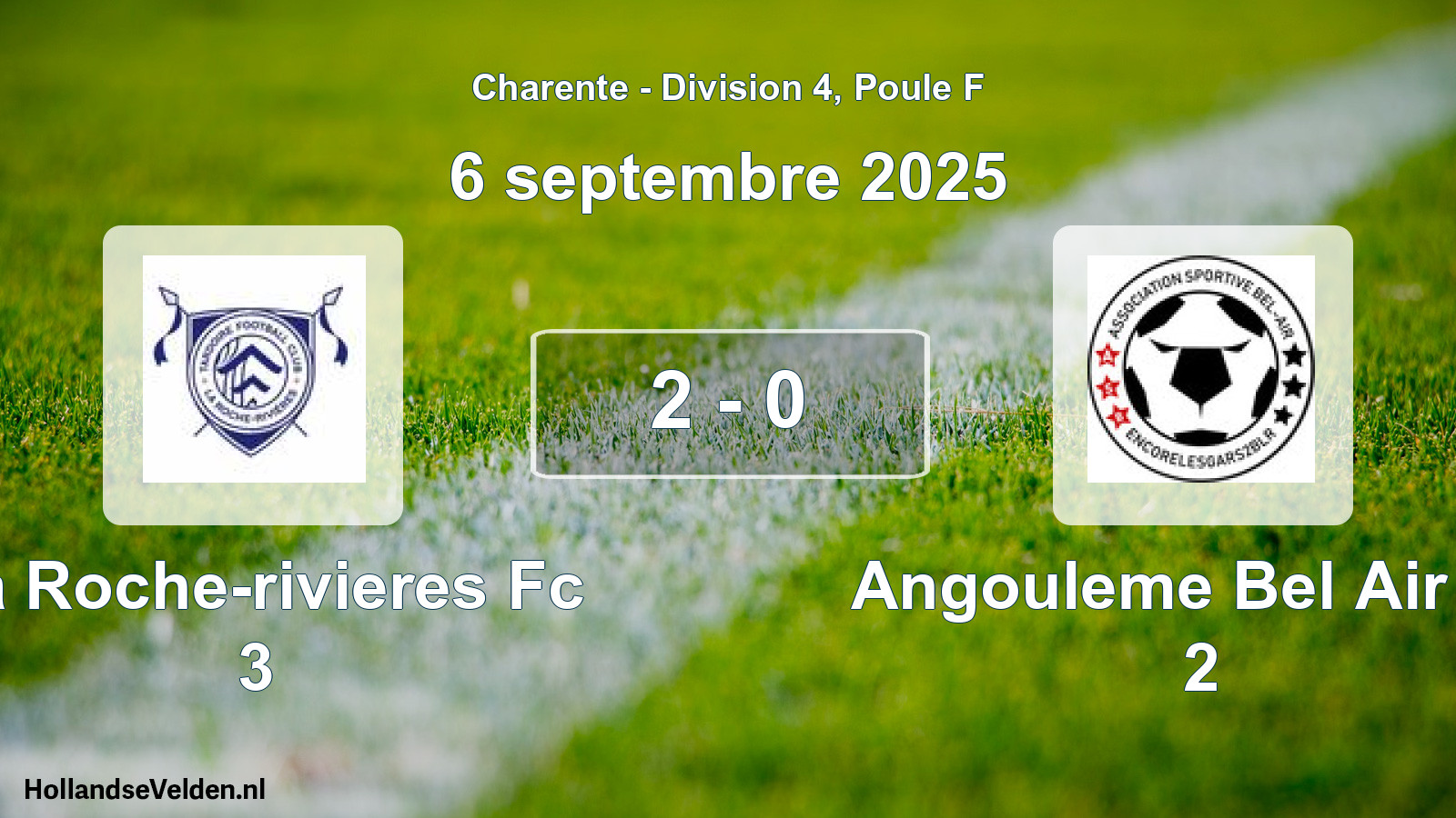 Total number of matches played: La Roche-rivieres Fc 3 - Angouleme Bel Air As 2 2 - 0 (6 September 2025)