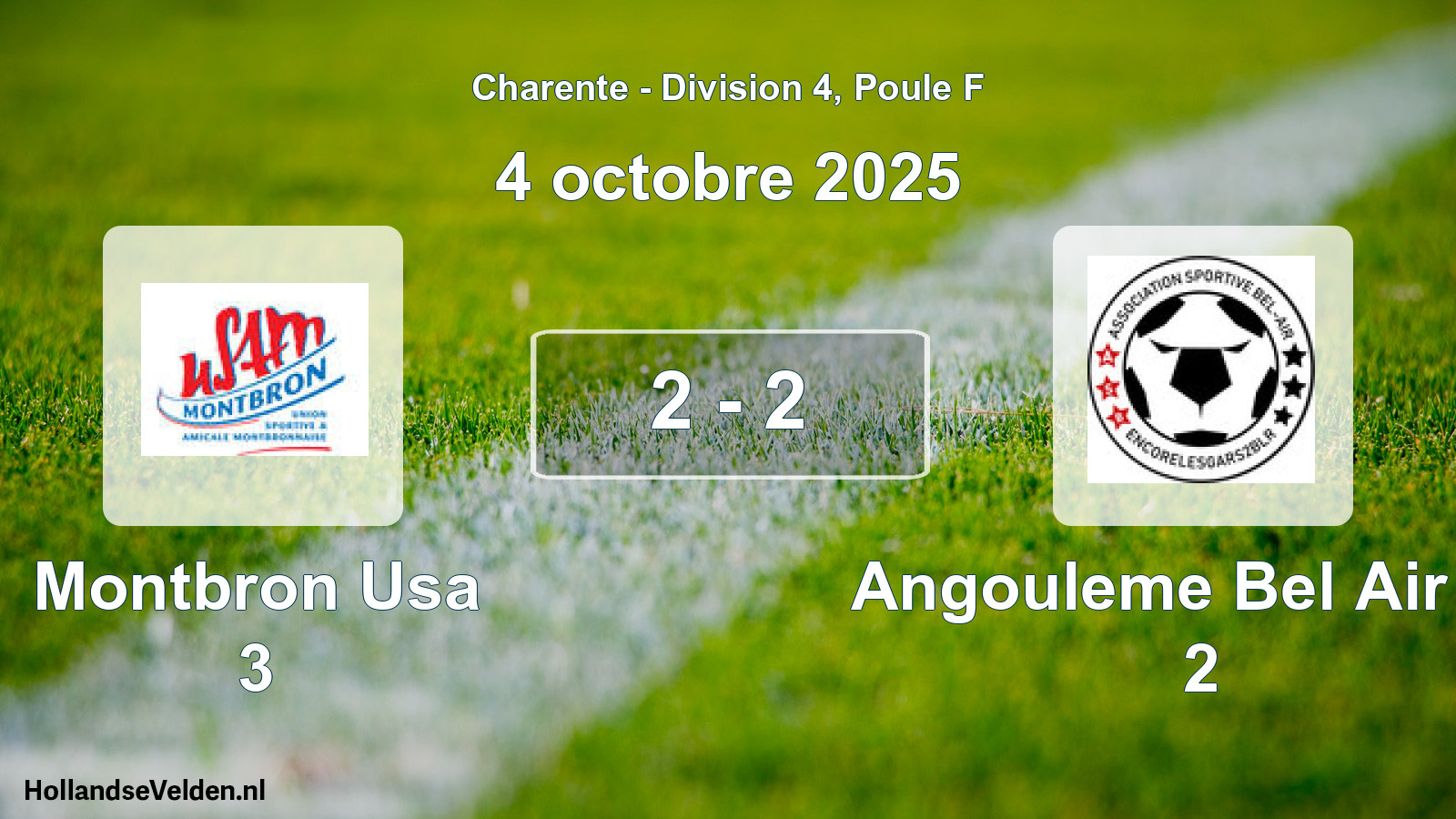 Gespeelde wedstrijd: Montbron Usa 3 - Angouleme Bel Air As 2 2 - 2 (4 octobre 2025)