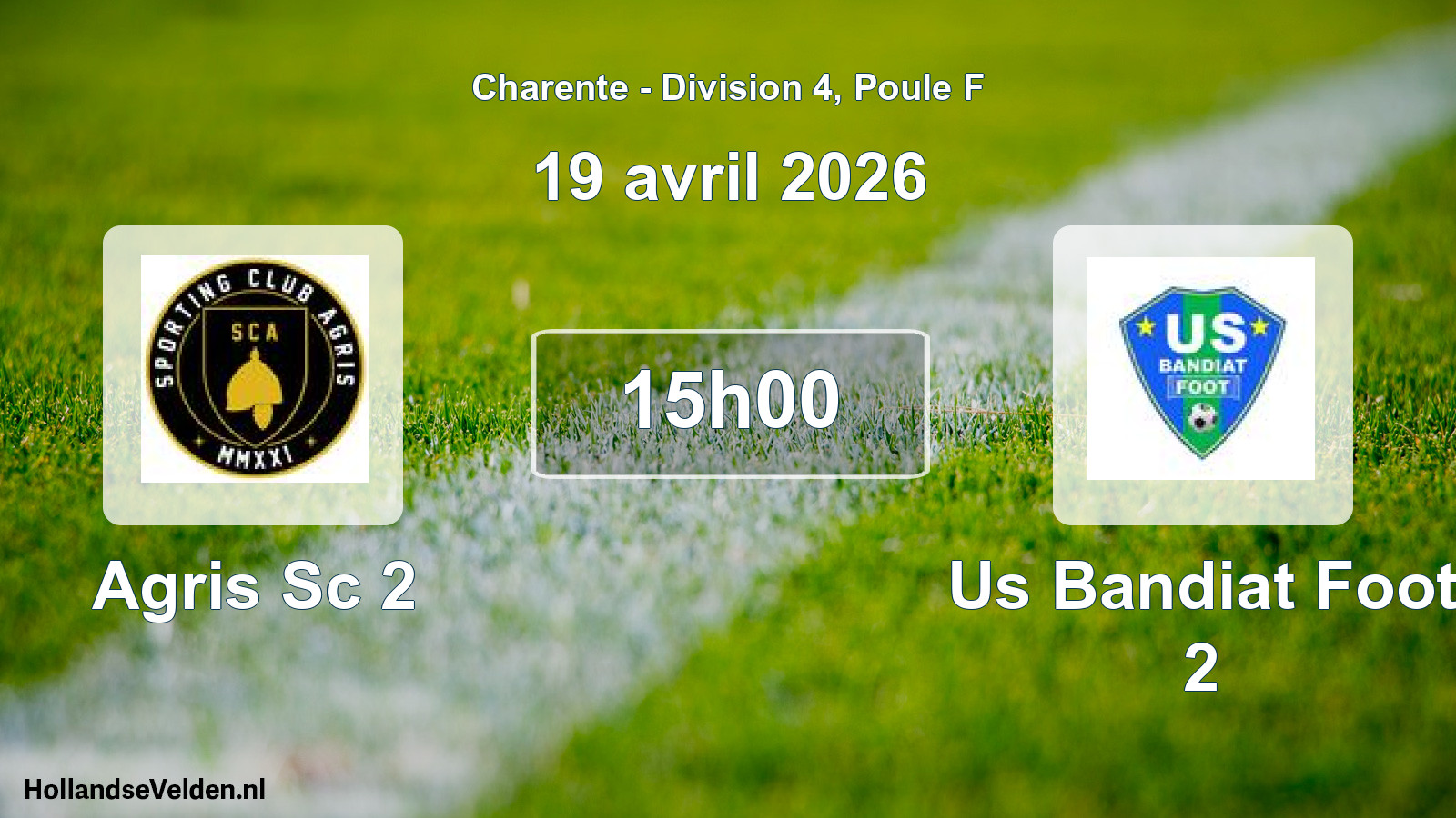 Geplande wedstrijd: Agris Sc 2 - Us Bandiat Foot 2 (19 april 2026)