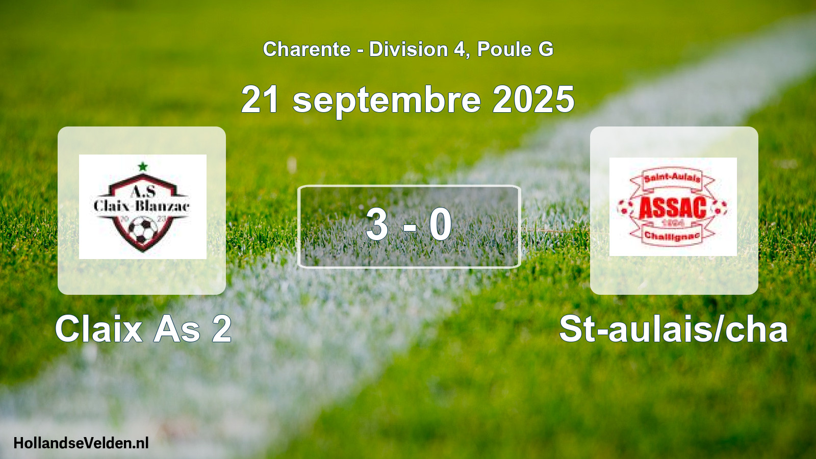 Gespeelde wedstrijd: Claix As 2 - St-aulais/cha 3 - 0 (21 septembre 2025)