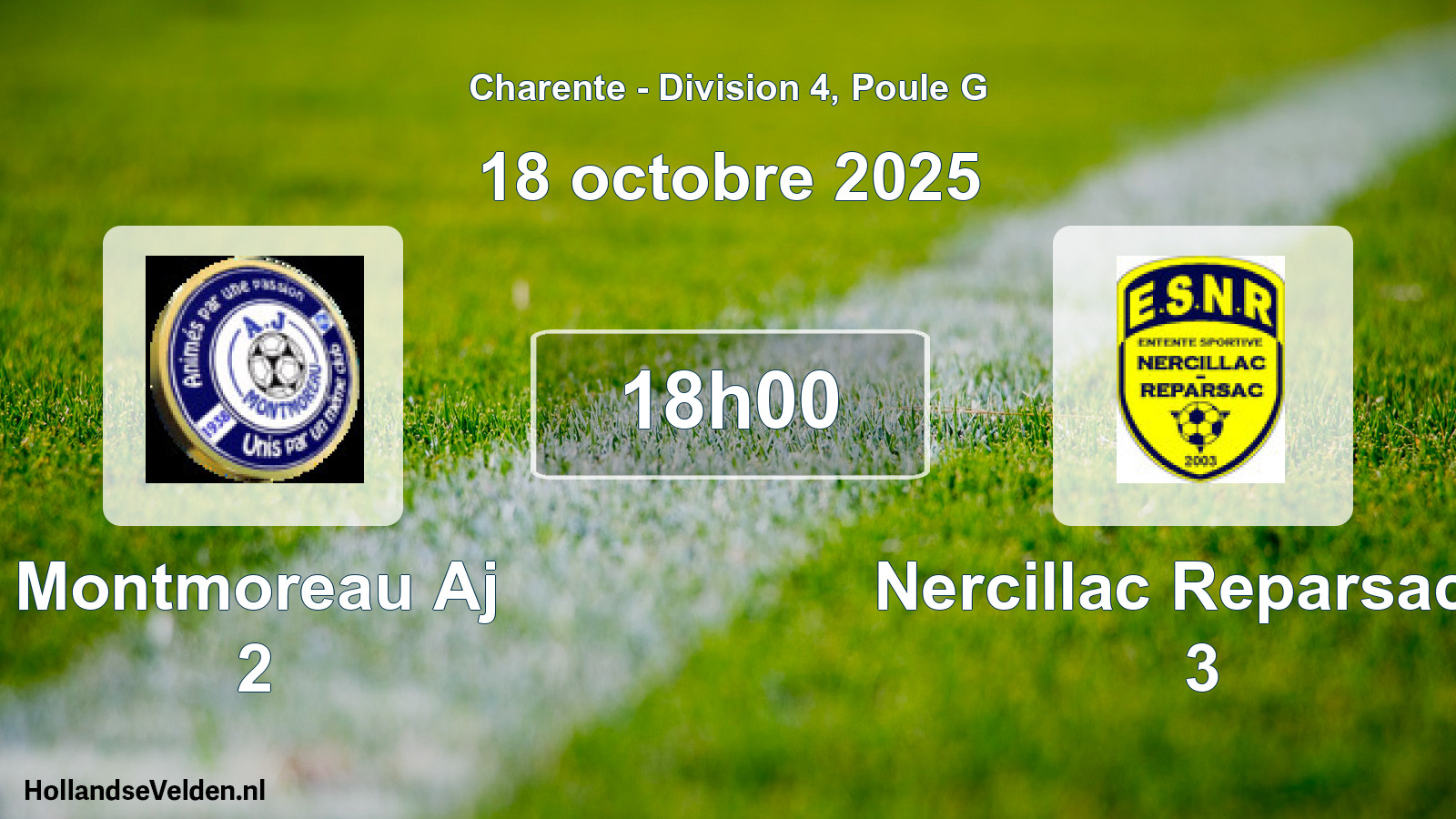 Geplande wedstrijd: Montmoreau Aj 2 - Nercillac Reparsac E 3 (18 octobre 2025)