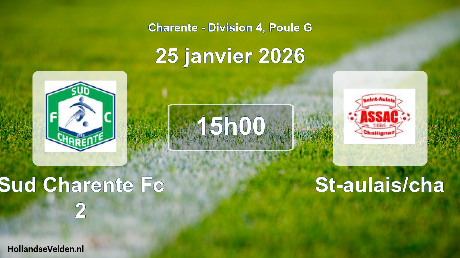 Scheduled Match: Sud Charente Fc 2 - St-aulais/cha (25 January 2026)