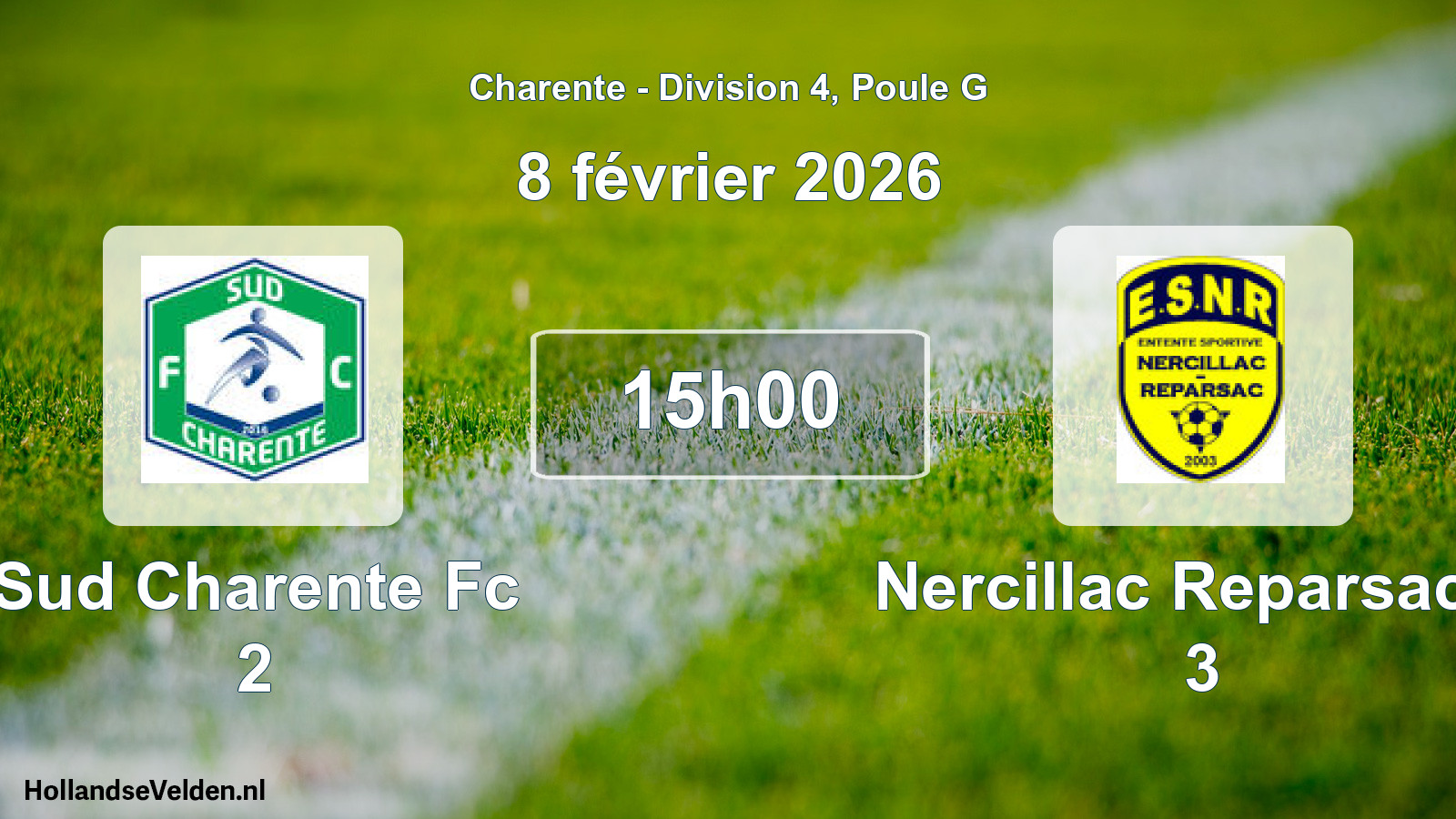 Geplande wedstrijd: Sud Charente Fc 2 - Nercillac Reparsac E 3 (8 februari 2026)