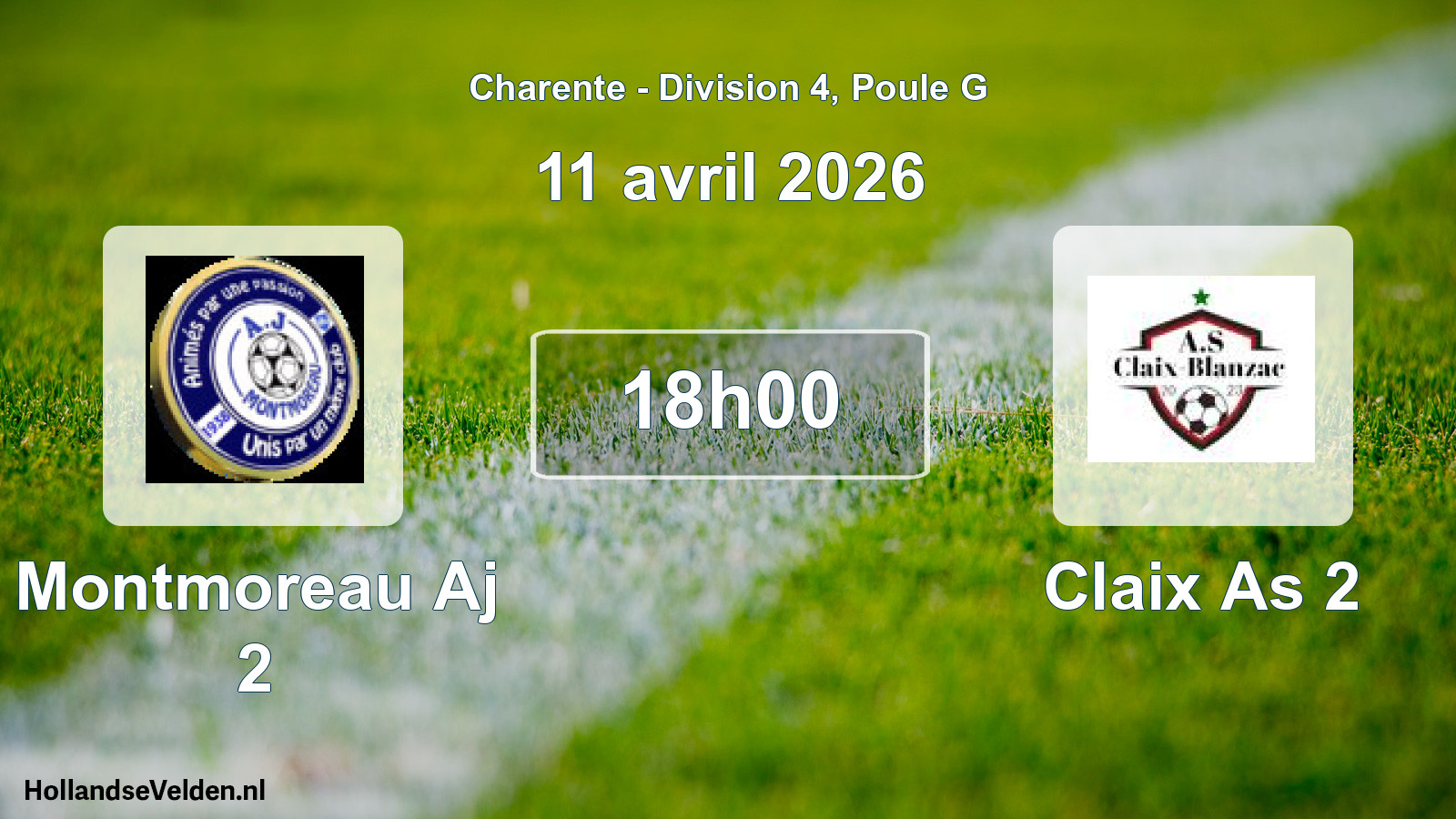Geplande wedstrijd: Montmoreau Aj 2 - Claix As 2 (11 april 2026)