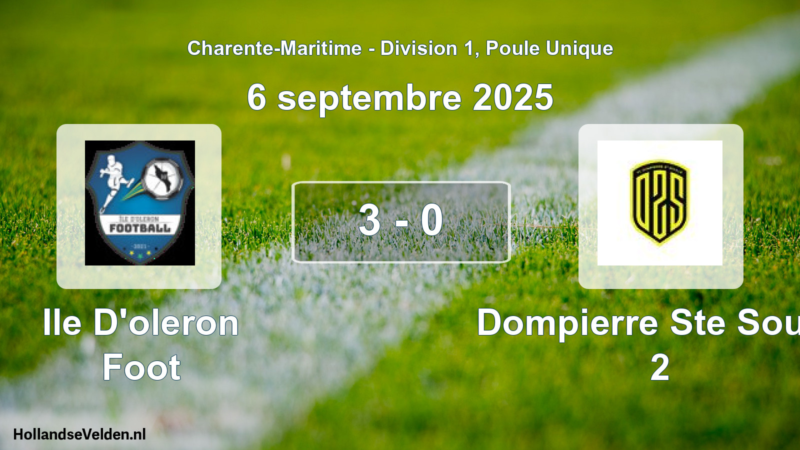 Gespeelde wedstrijd: Ile D'oleron Foot - Dompierre Ste Soulle 2 3 - 0 (6 septembre 2025)