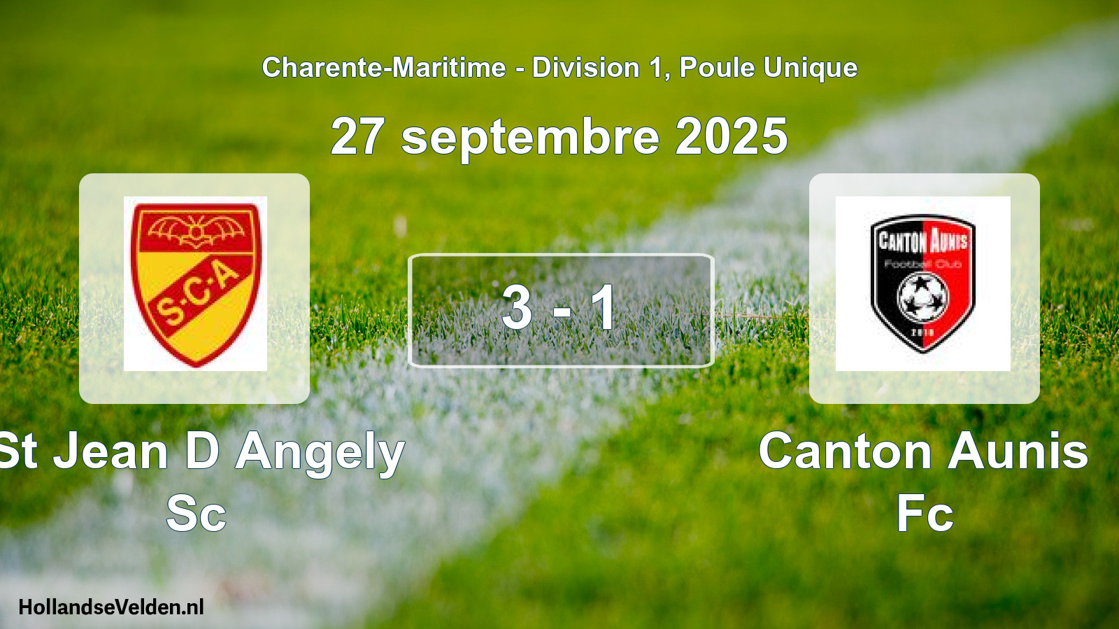 Gespeelde wedstrijd: St Jean D Angely Sc - Canton Aunis Fc 3 - 1 (27 septembre 2025)