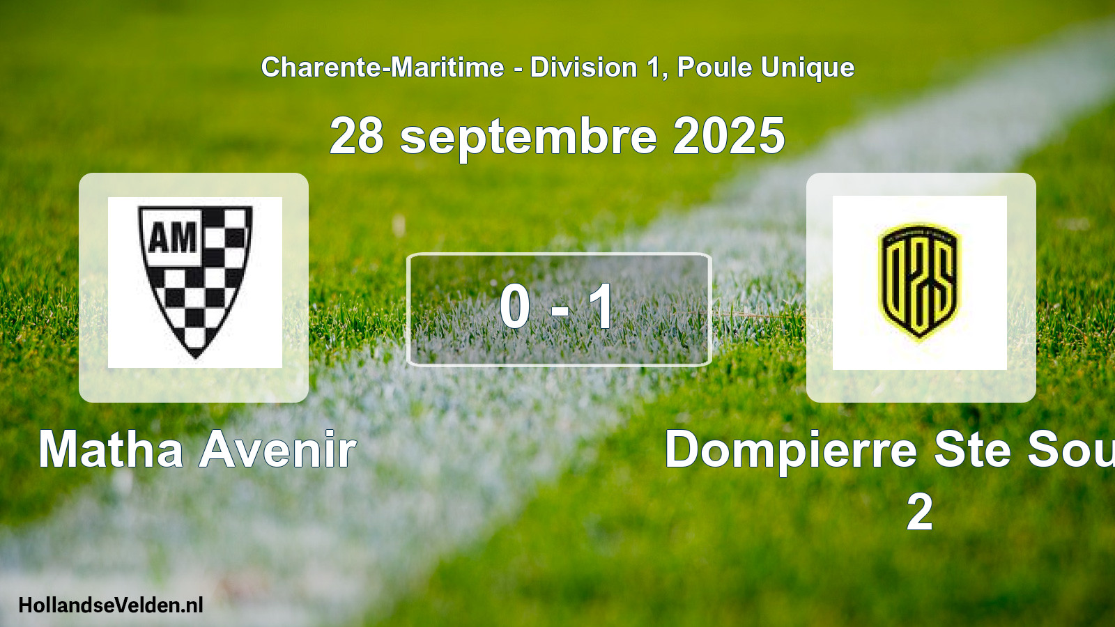 Gespeelde wedstrijd: Matha Avenir - Dompierre Ste Soulle 2 0 - 1 (28 septembre 2025)