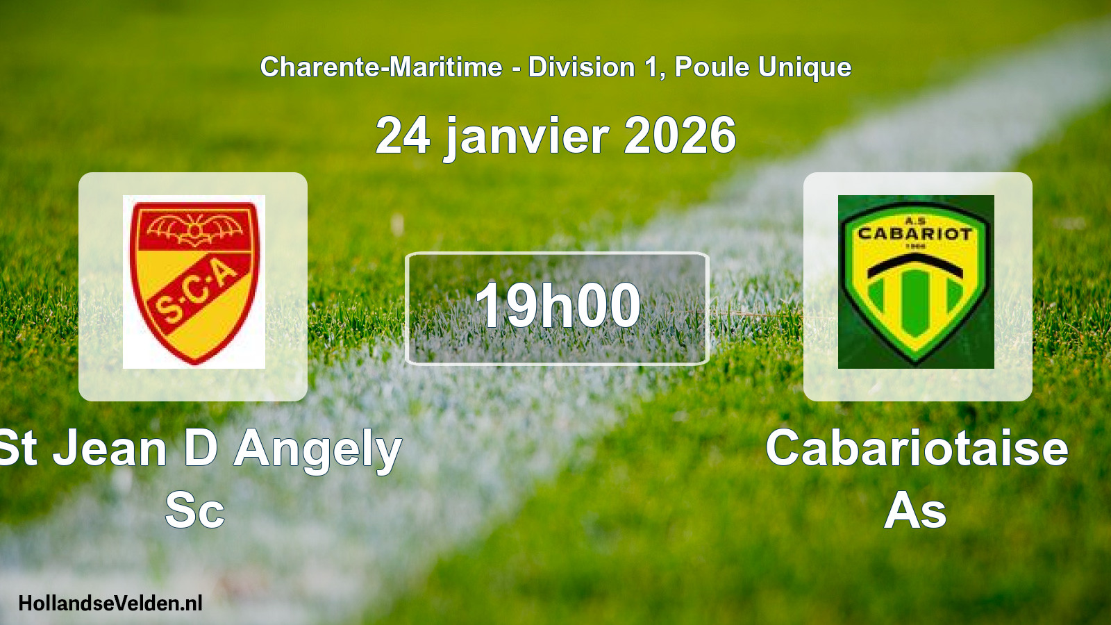 Geplande wedstrijd: St Jean D Angely Sc - Cabariotaise As (24 janvier 2026)