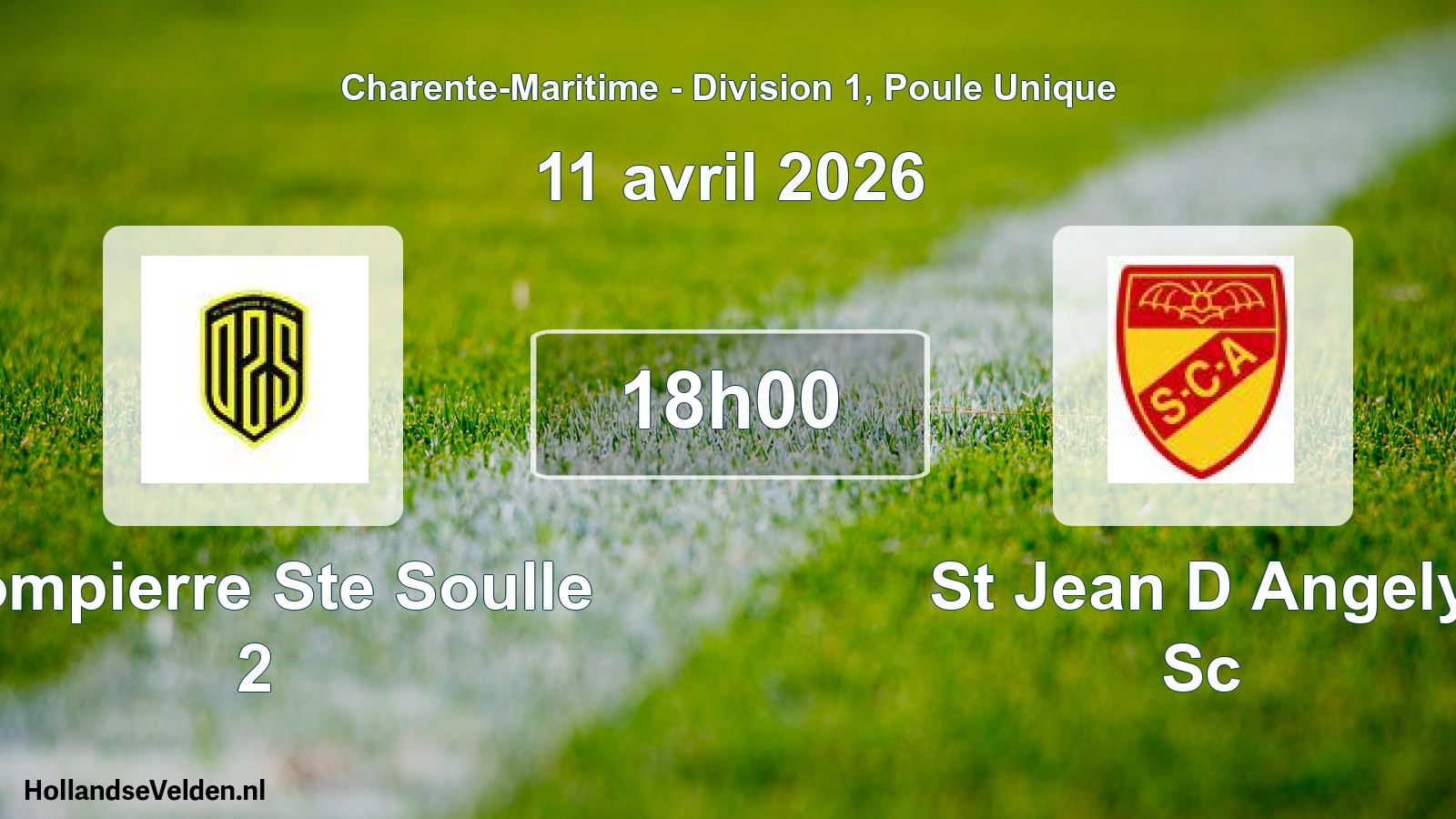 Geplande wedstrijd: Dompierre Ste Soulle 2 - St Jean D Angely Sc (11 avril 2026)