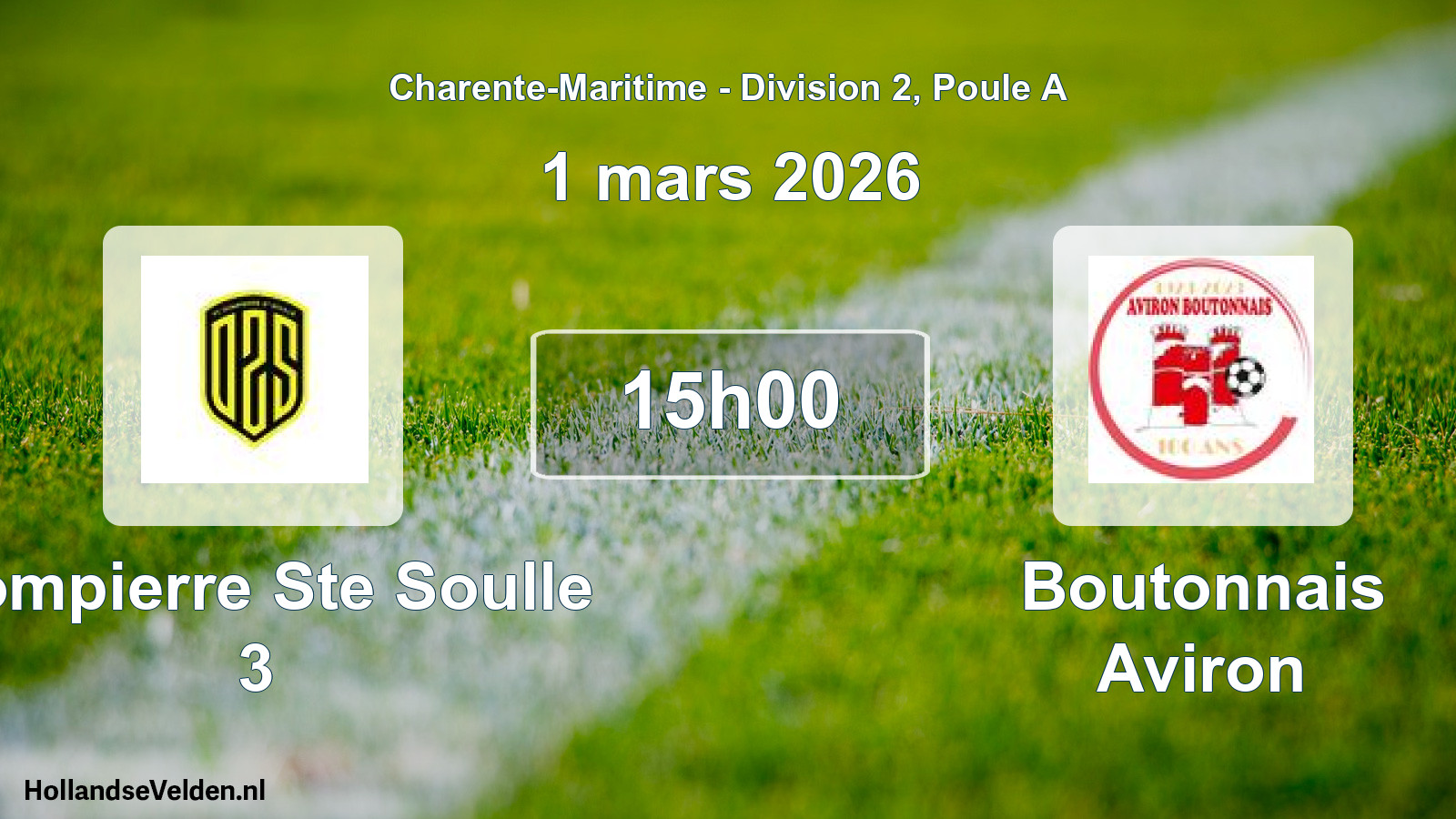 Geplande wedstrijd: Dompierre Ste Soulle 3 - Boutonnais Aviron (1 mars 2026)