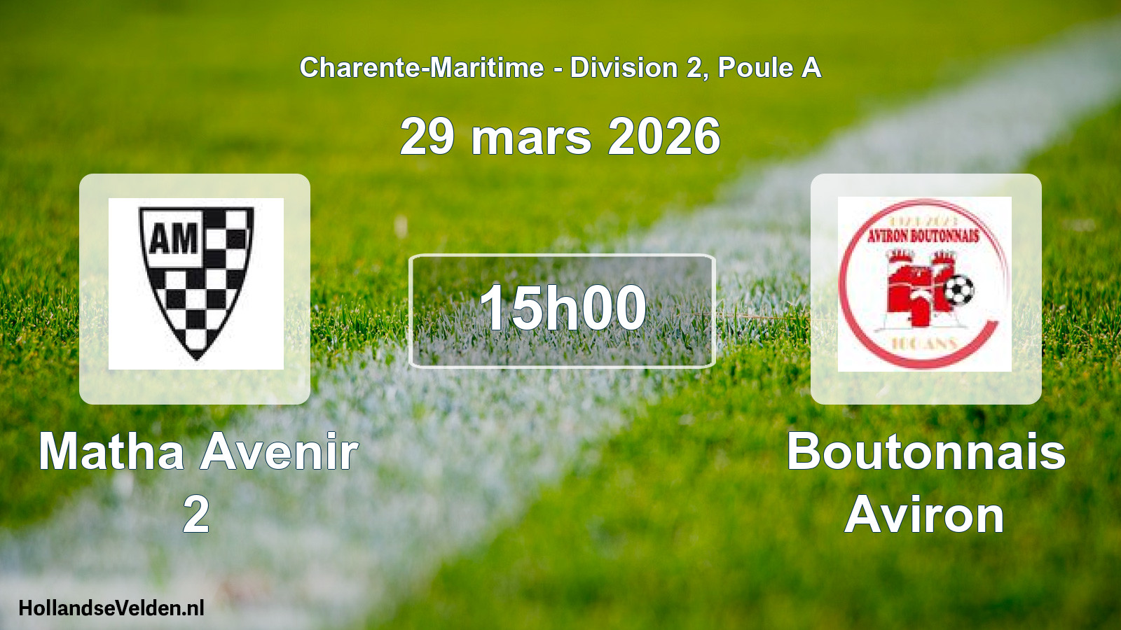 Geplande wedstrijd: Matha Avenir 2 - Boutonnais Aviron (29 mars 2026)