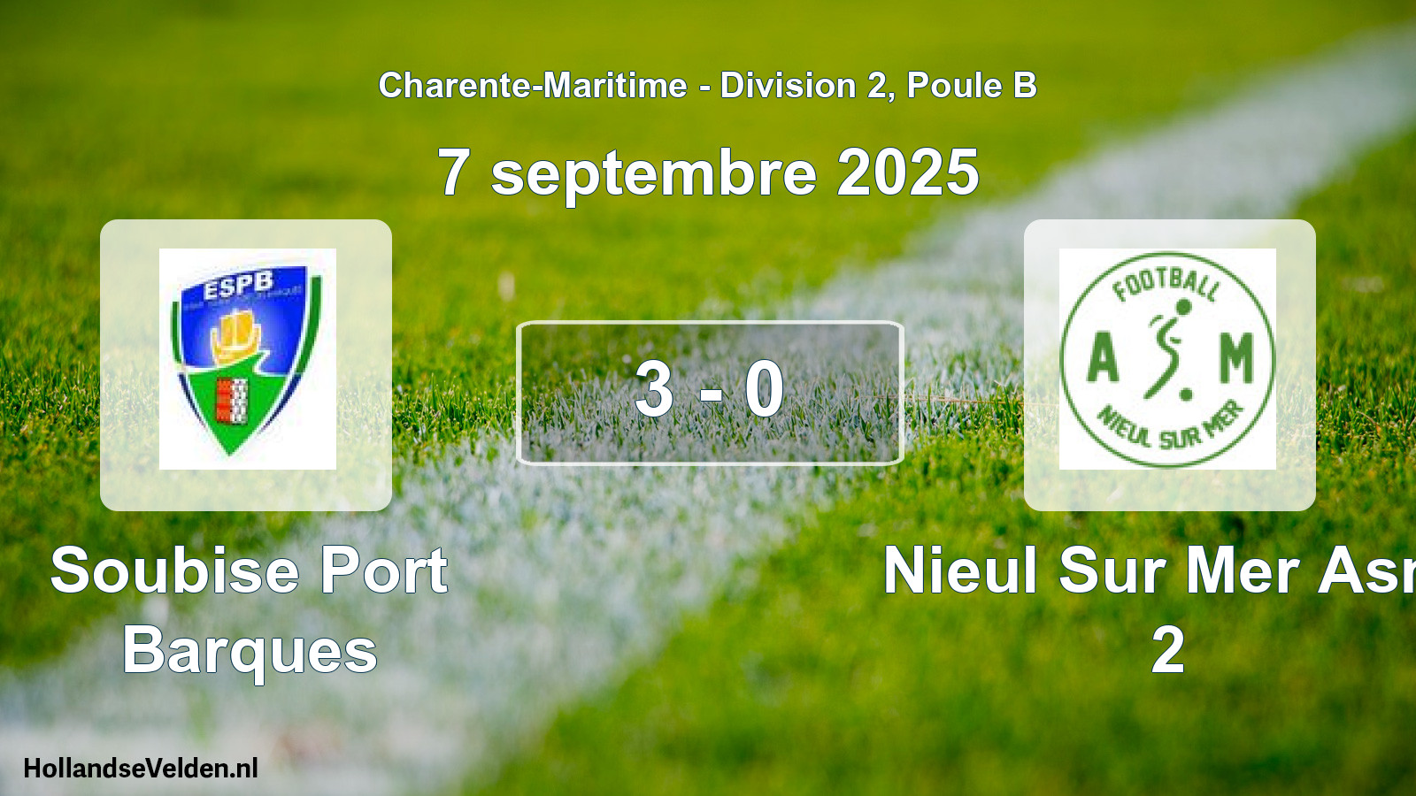Gespeelde wedstrijd: Soubise Port Barques - Nieul Sur Mer Asm 2 3 - 0 (7 septembre 2025)