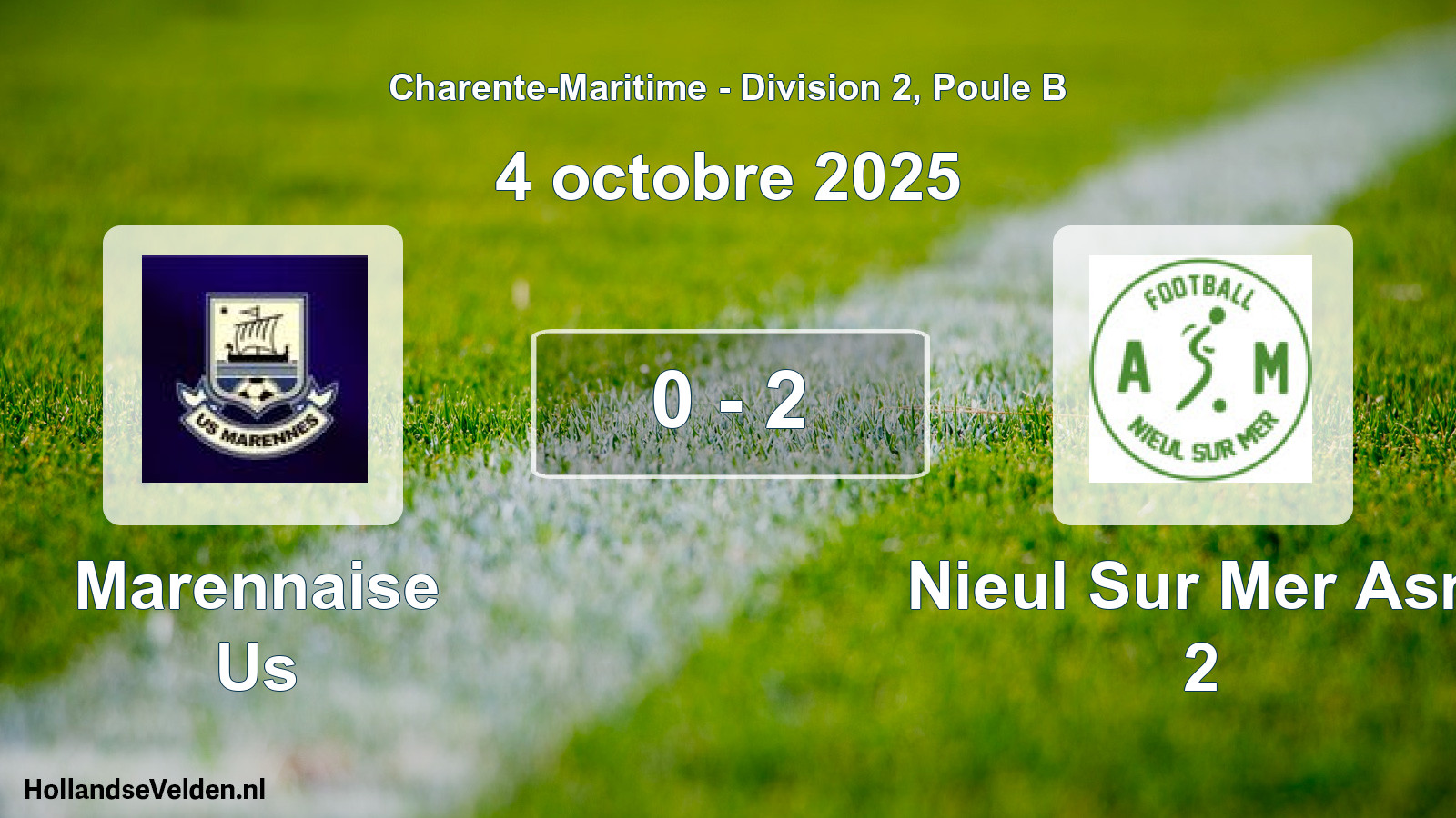 Gespeelde wedstrijd: Marennaise Us - Nieul Sur Mer Asm 2 0 - 2 (4 octobre 2025)