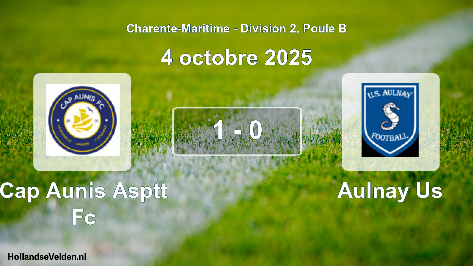 Gespeelde wedstrijd: Cap Aunis Asptt Fc - Aulnay Us 1 - 0 (4 octobre 2025)