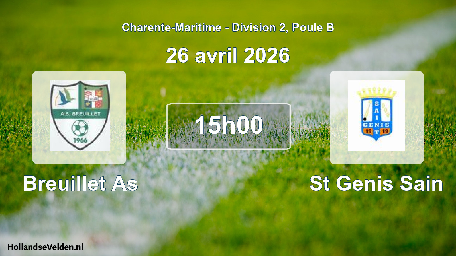 Geplande wedstrijd: Breuillet As - St Genis Sain (26 avril 2026)